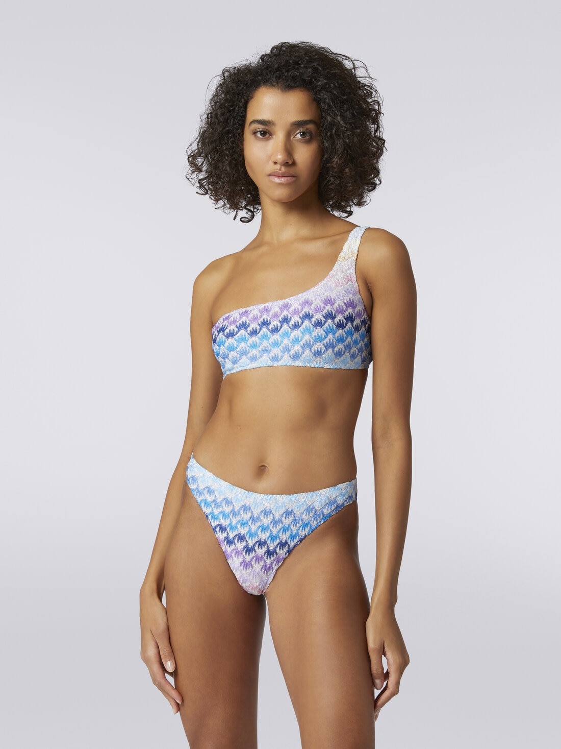 Dégradé lace-effect one-shoulder bikini with lurex - 2