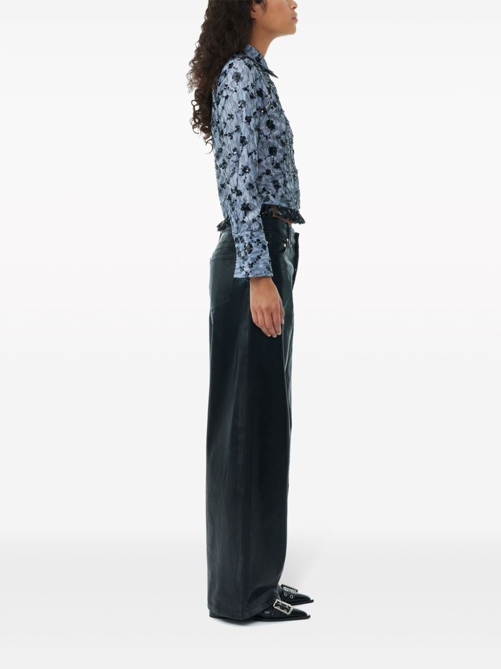 waxed-finish wide-leg jeans - 3