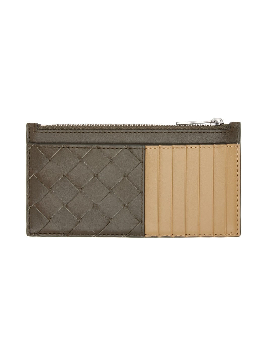 Brown & Tan Intrecciato Long Zippered Card Holder - 2