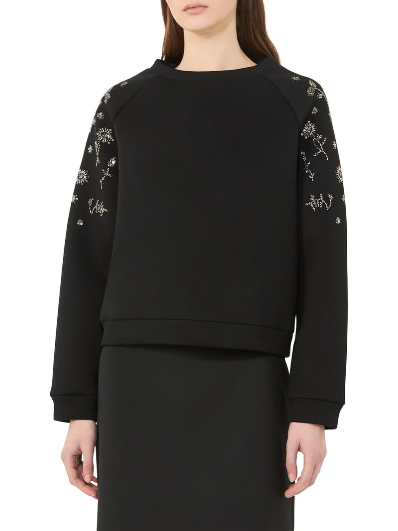 Women's Embroidered Scuba Jersey Sweatshirt - Black 3