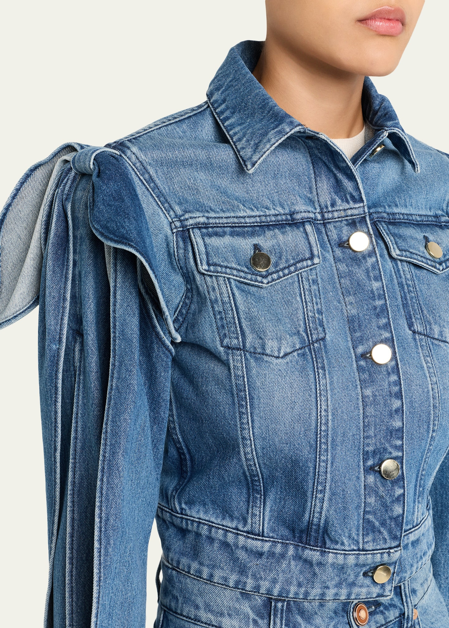 Briella Tie Slit-Sleeve Denim Jacket - 5