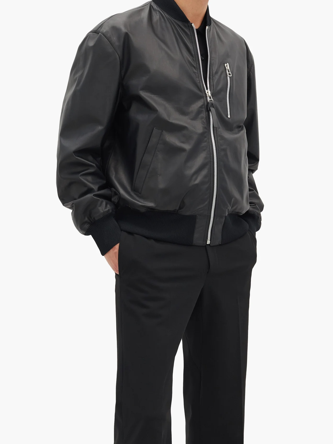 Zipped matte-leather bomber jacket - 2