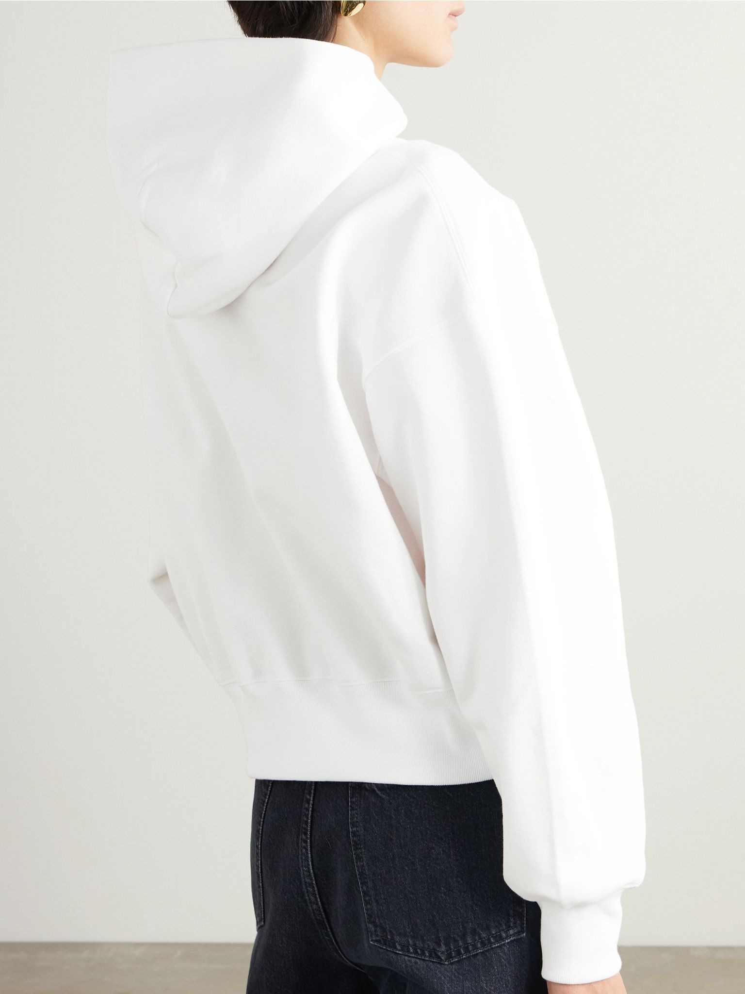 Embroidered cropped cotton-jersey hoodie White - 3