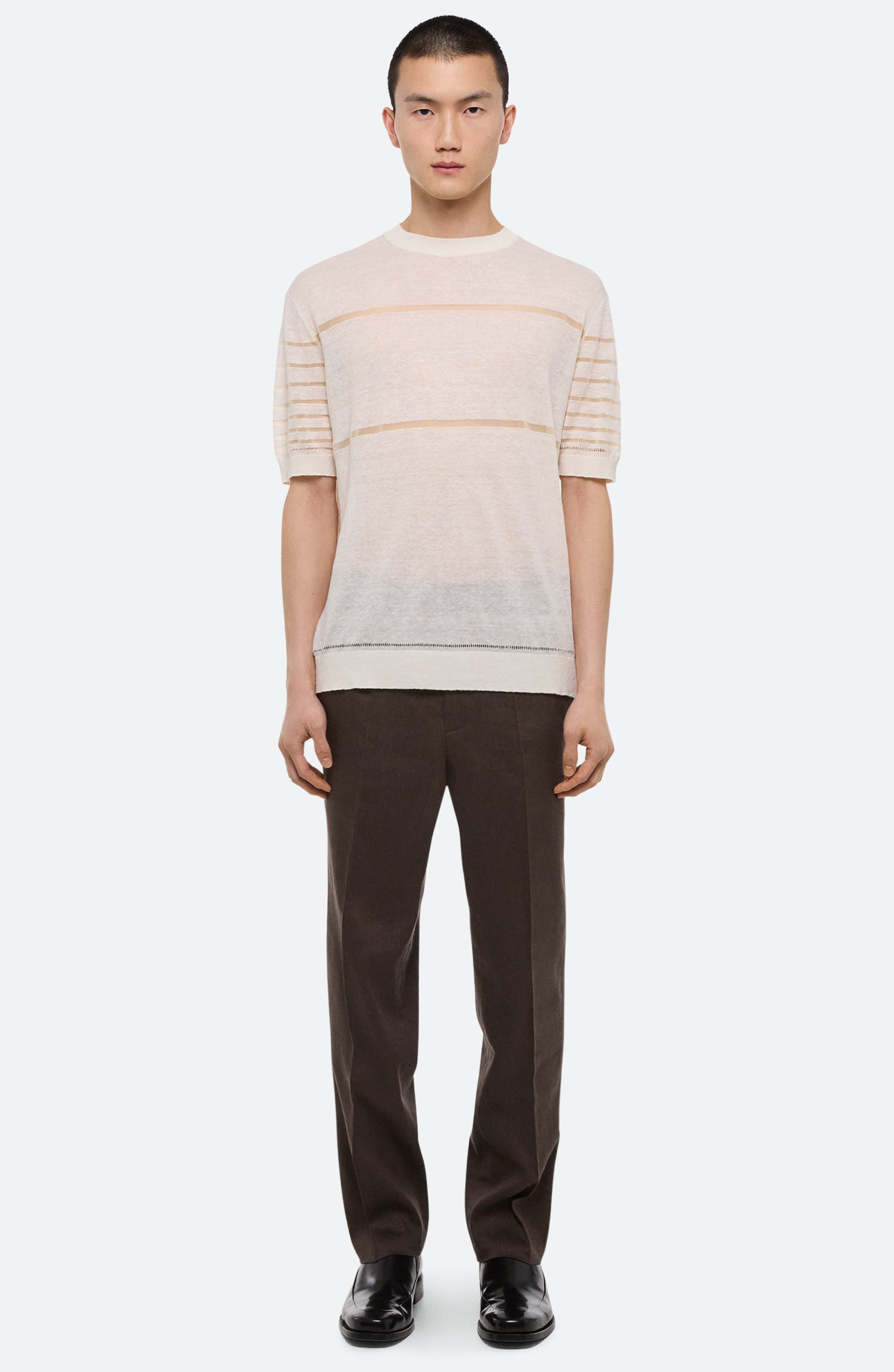 Helmut Lang Sheer Stripe Linen T-Shirt in Ivory at Nordstrom - 6