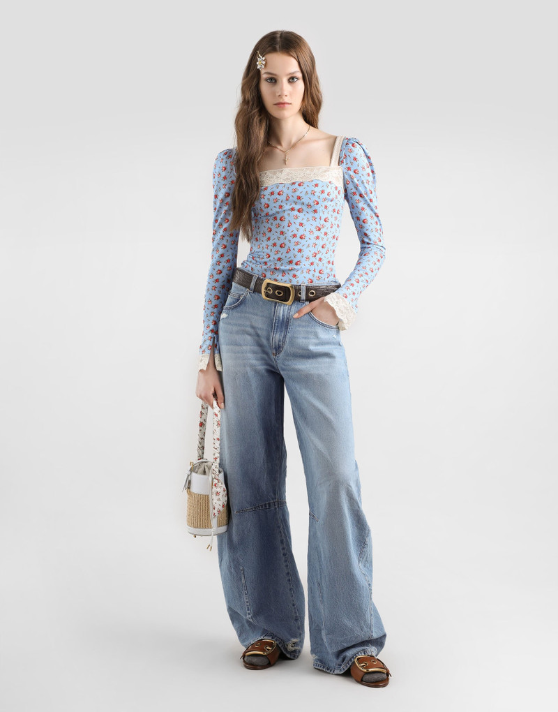 Dolce & Gabbana Small rose-print charmeuse top outlook