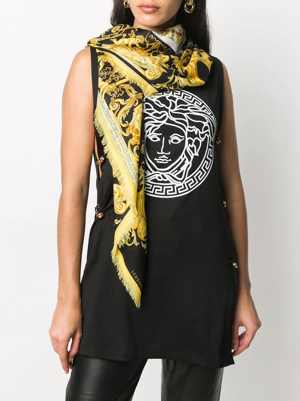 Barocco-print fringed scarf - 2