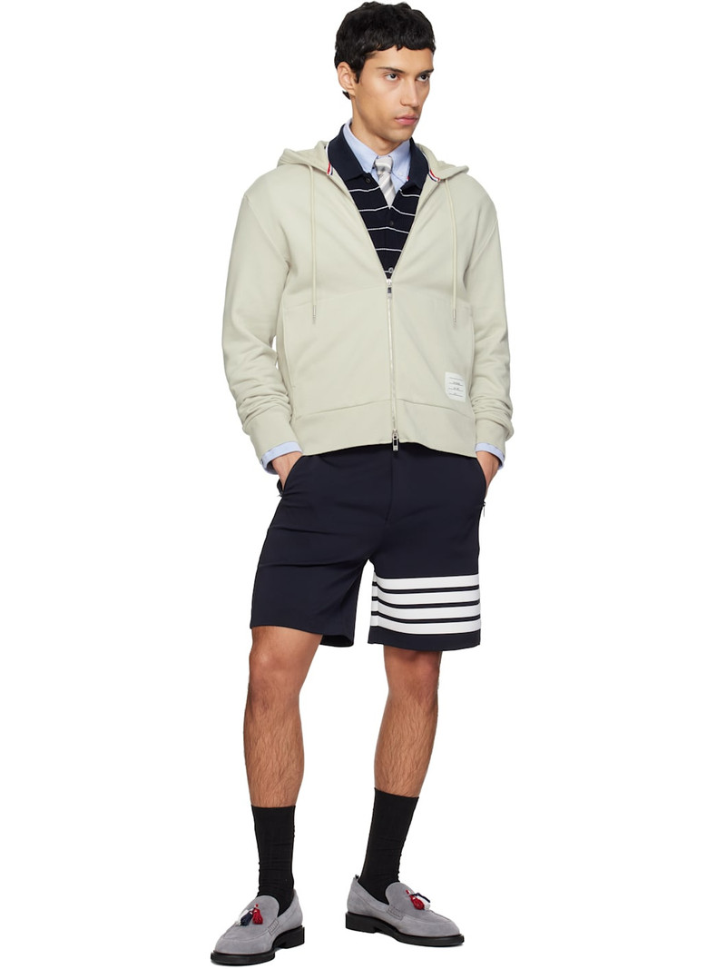 Thom Browne Beige Loopback Jersey 4-Bar Zip Up Hoodie outlook