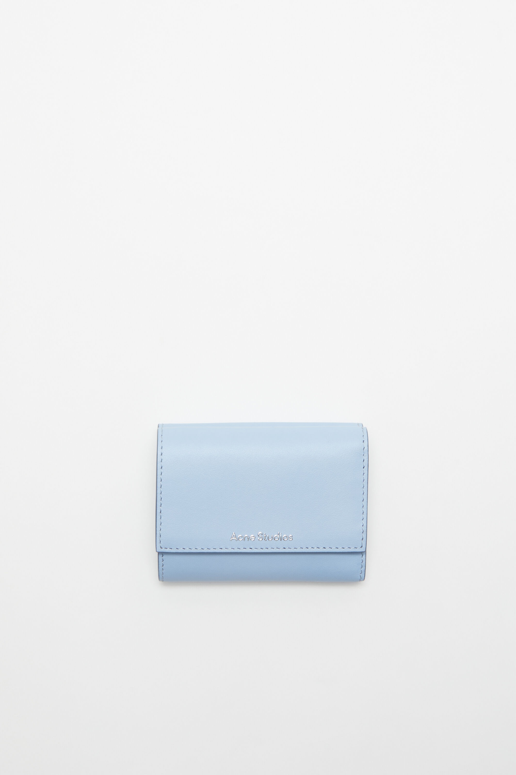 Trifold leather wallet - Baby blue/brown - 1