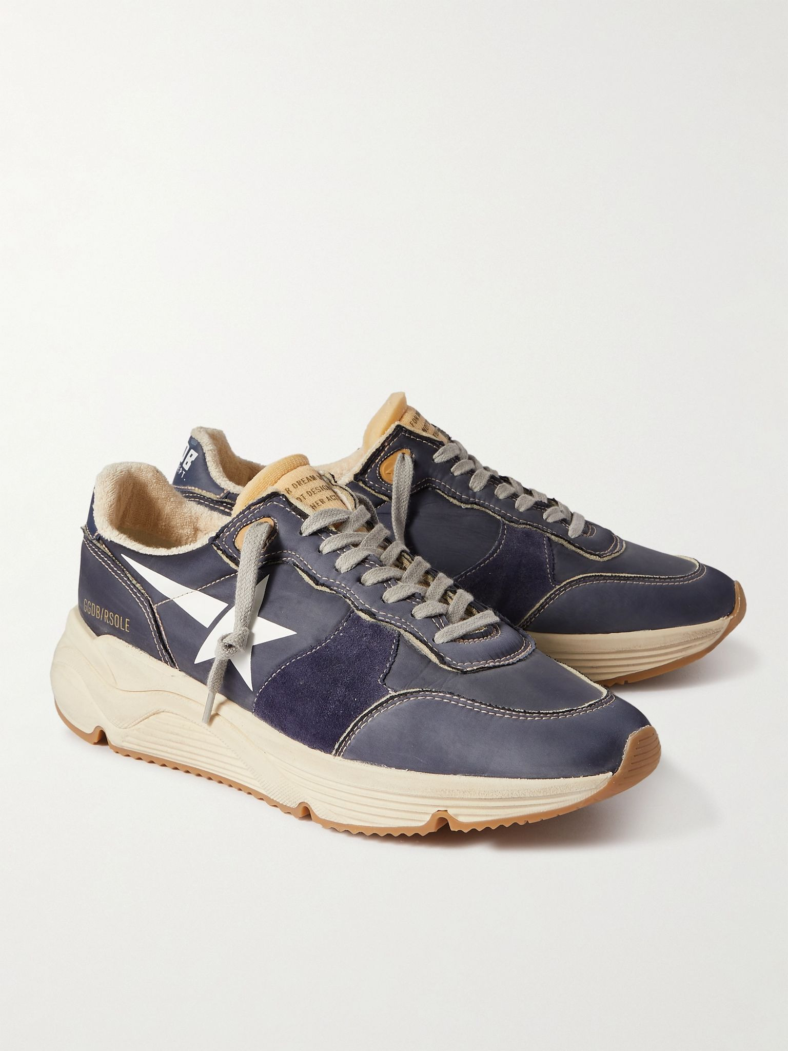 Running Sole Distressed Suede-Trimmed Nylon Sneakers Navy - 4