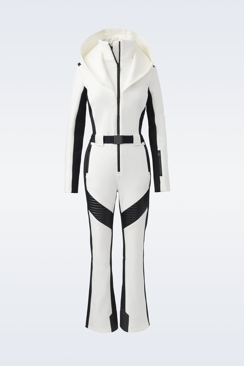 ELLE Agile-360 down ski suit with removable hood and shearling trim 1