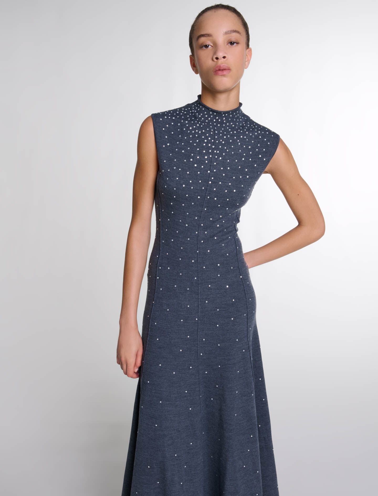 Knit maxi dress with rhinestones - 5