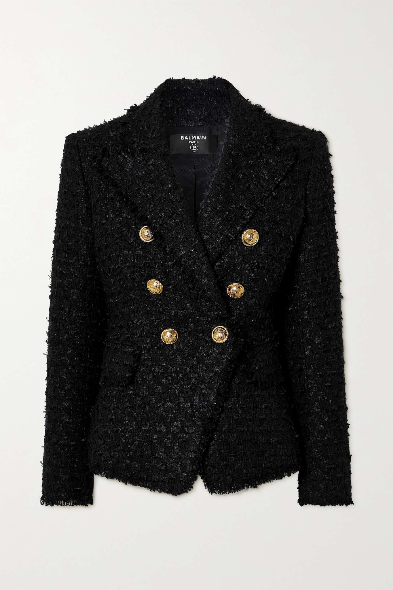 Fringed crystal-embellished cotton-blend bouclé-tweed jacket - 1