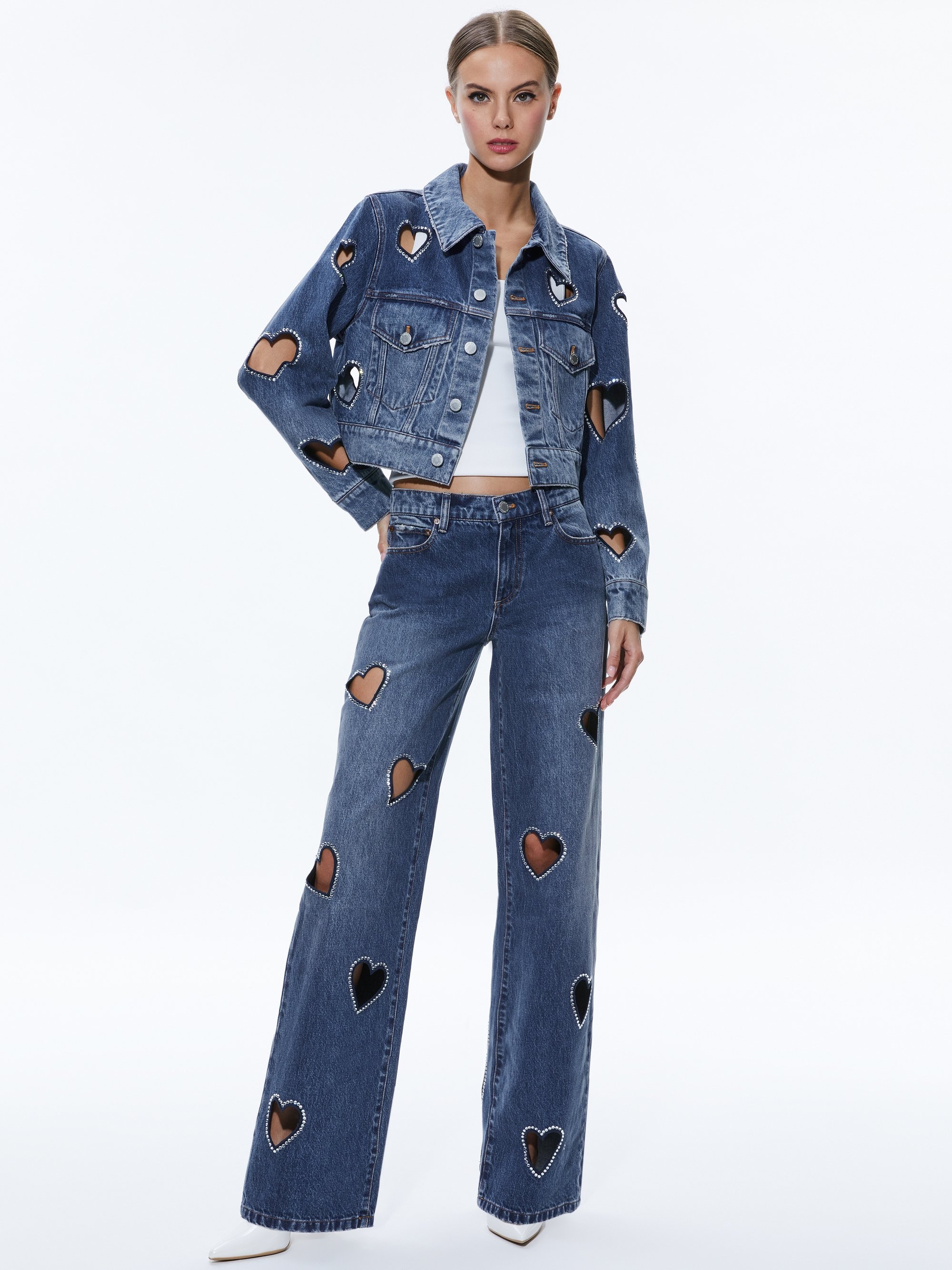 JEFF HEART EMBELLISHED CROPPED DENIM JACKET - 4