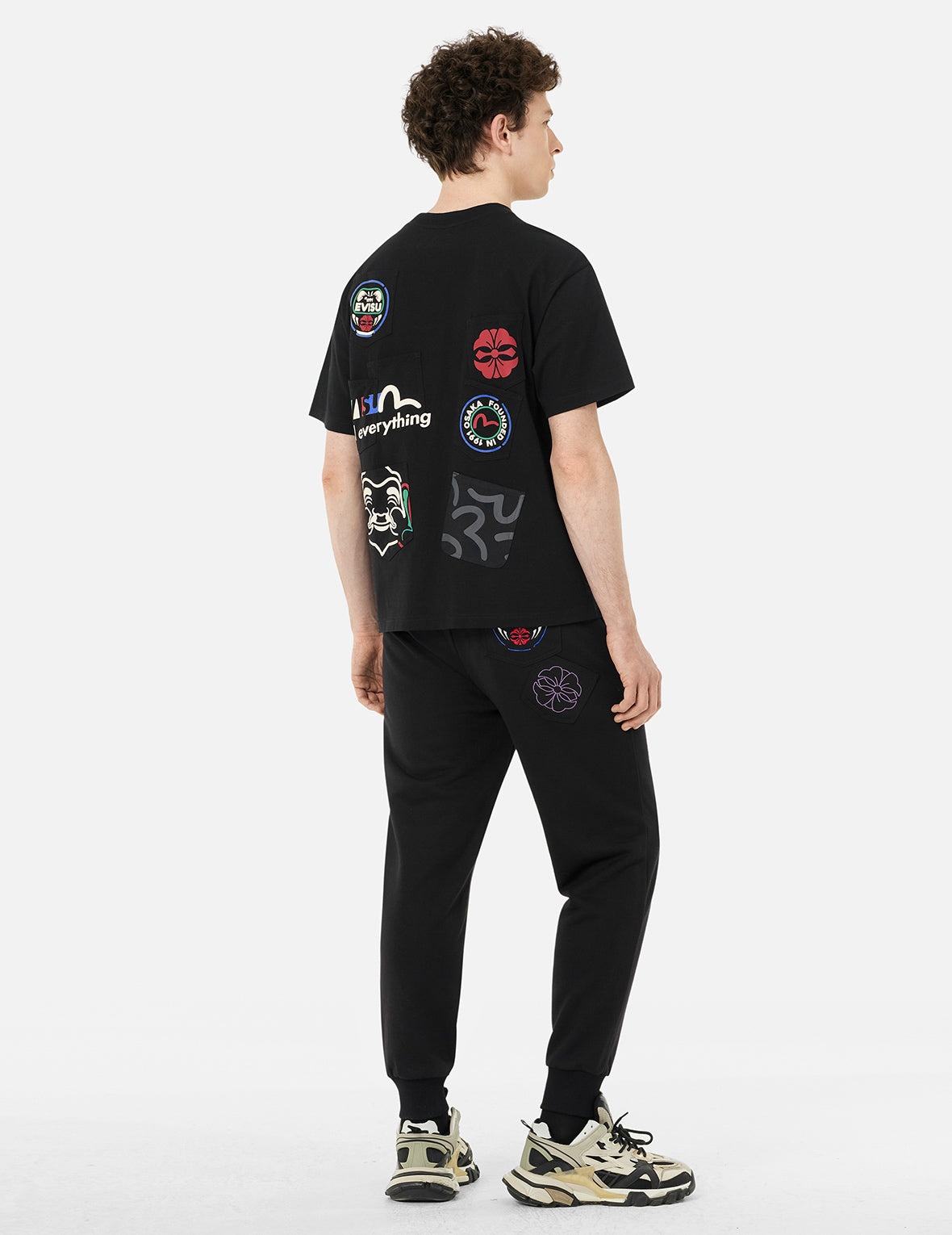 Kamon and Daruma Embroidery Pockets Regular Fit Sweatpants - 4