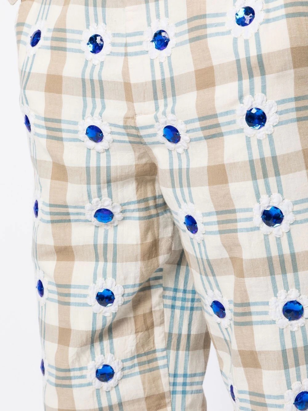 embellished checked straight-leg trousers - 5