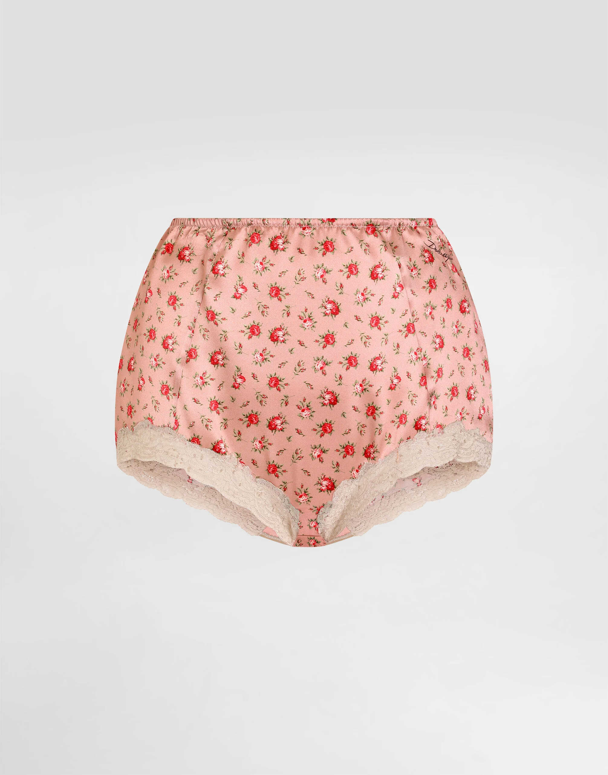 Small rose-print lace and satin briefs - 1