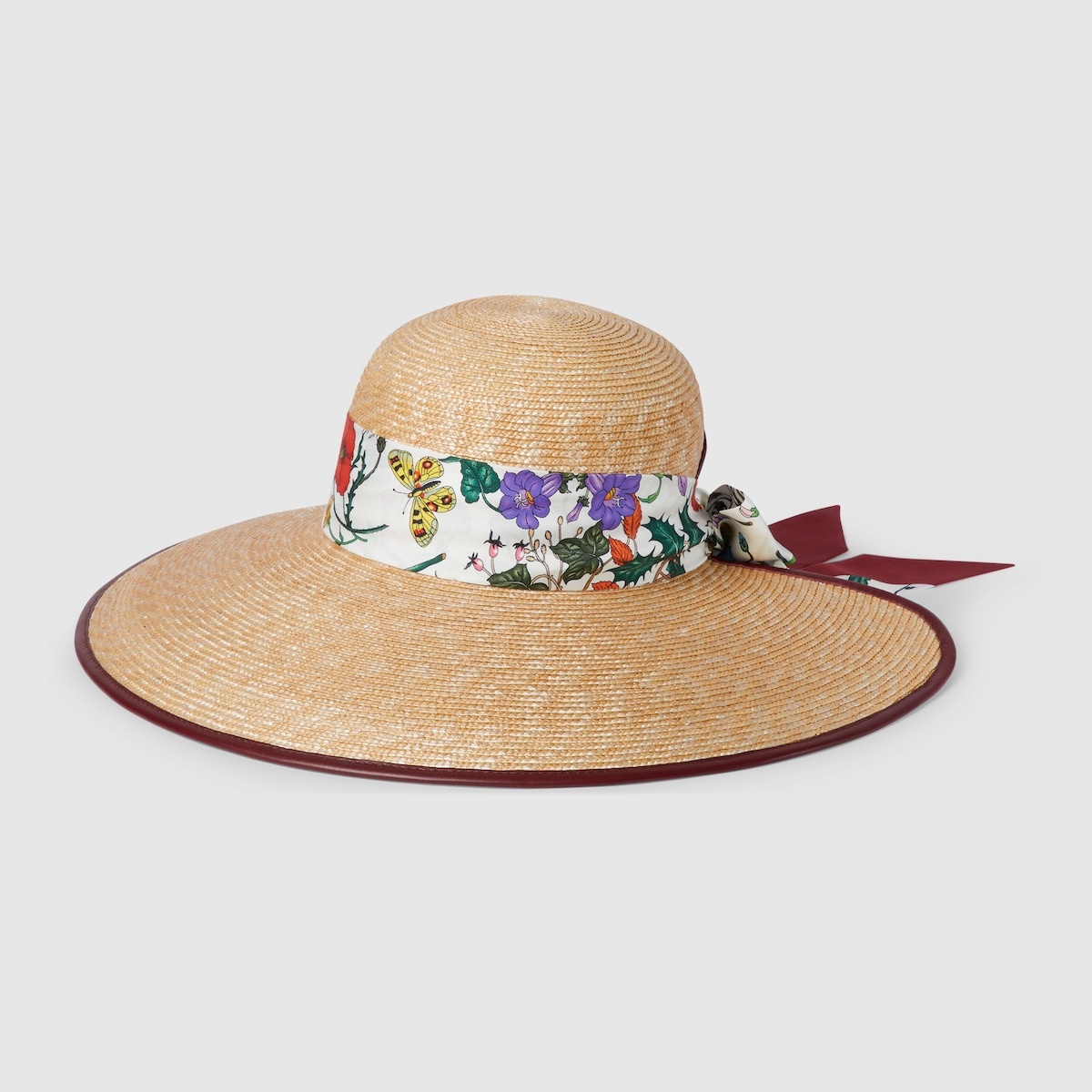 Straw wide brim hat with silk bow - 1