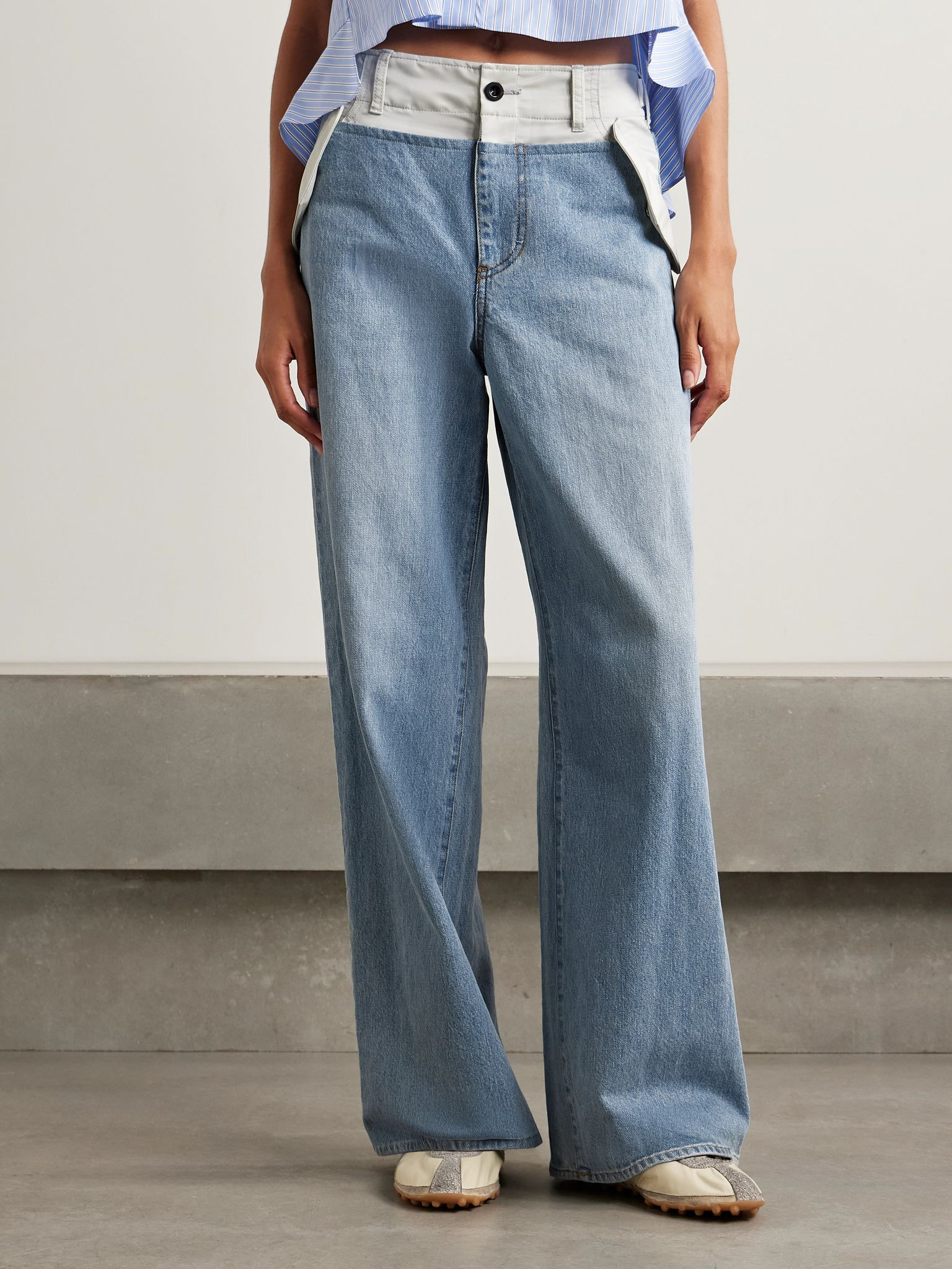 Shell-trimmed mid-rise wide-leg jeans Light blue - 3