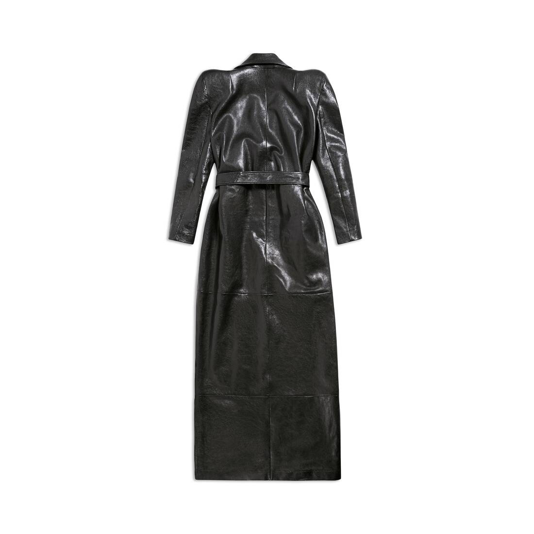 Women's Round Shoulder Maxi Trench Coat in Black - 5