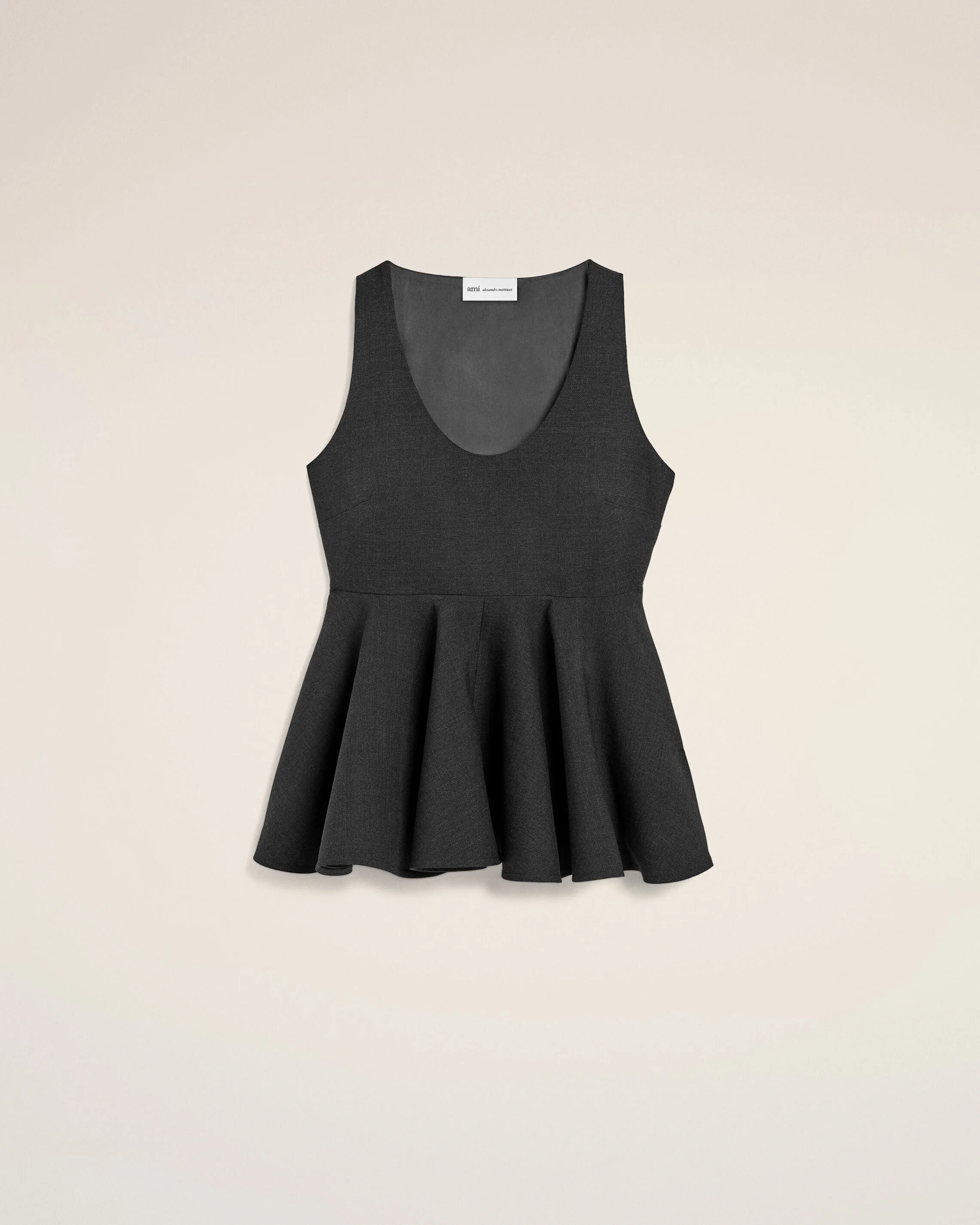 GREY PEPLUM SLEEVELESS WOOL TOP - 1
