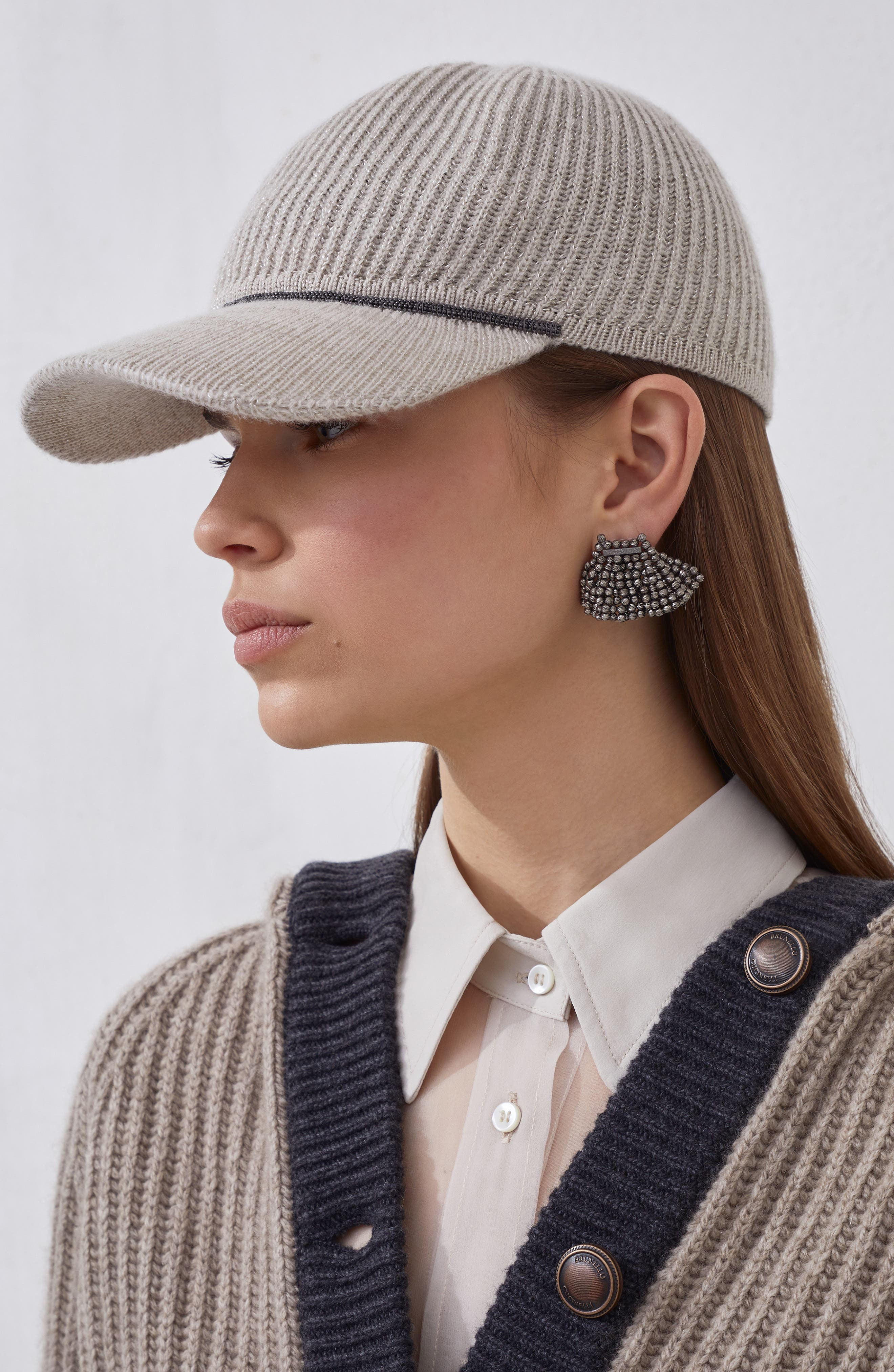 Brunello Cucinelli Sparkling baseball cap with monili in Cool Beige at Nordstrom - 4