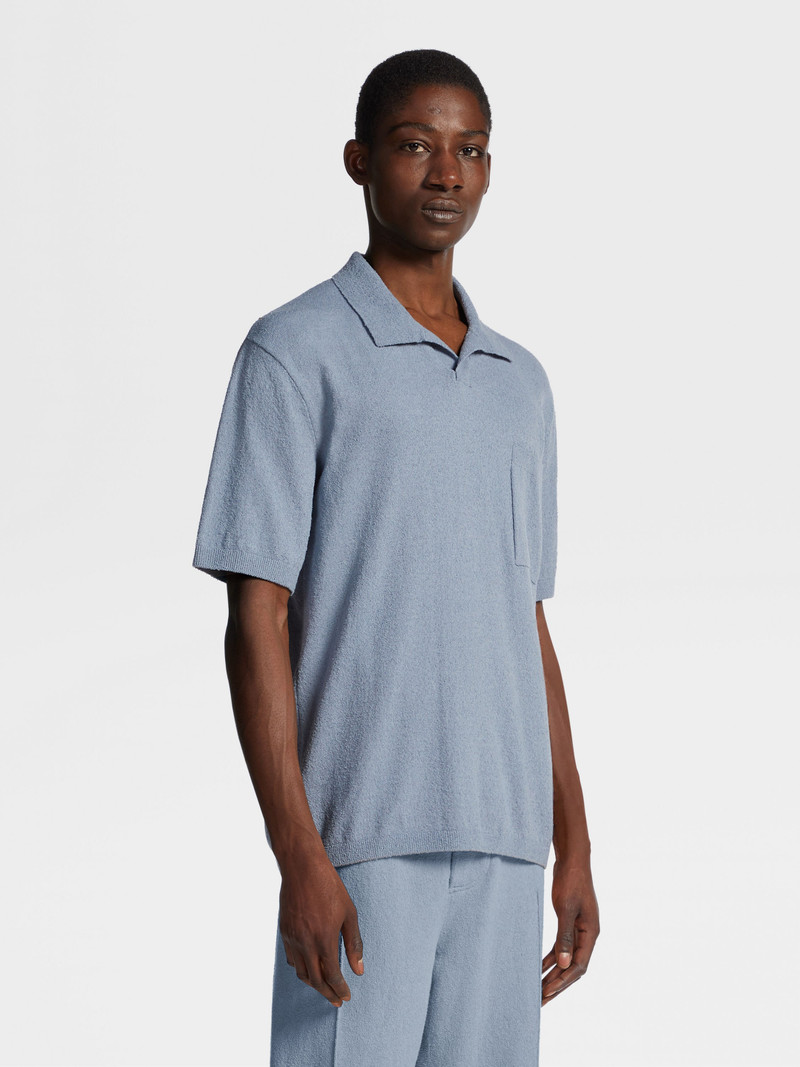 ZEGNA AVIO BLUE COTTON BLEND POLO SHIRT outlook