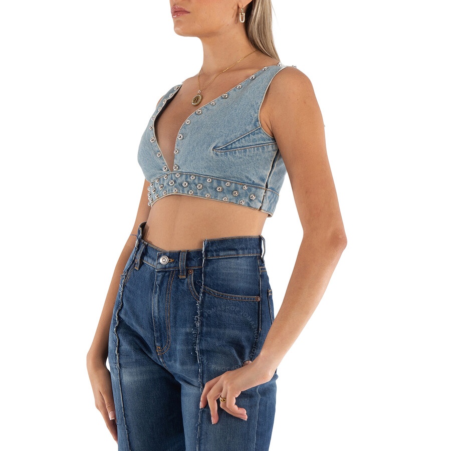 Rabanne Ladies Light Blue Denim Studded Denim Bralette - 3