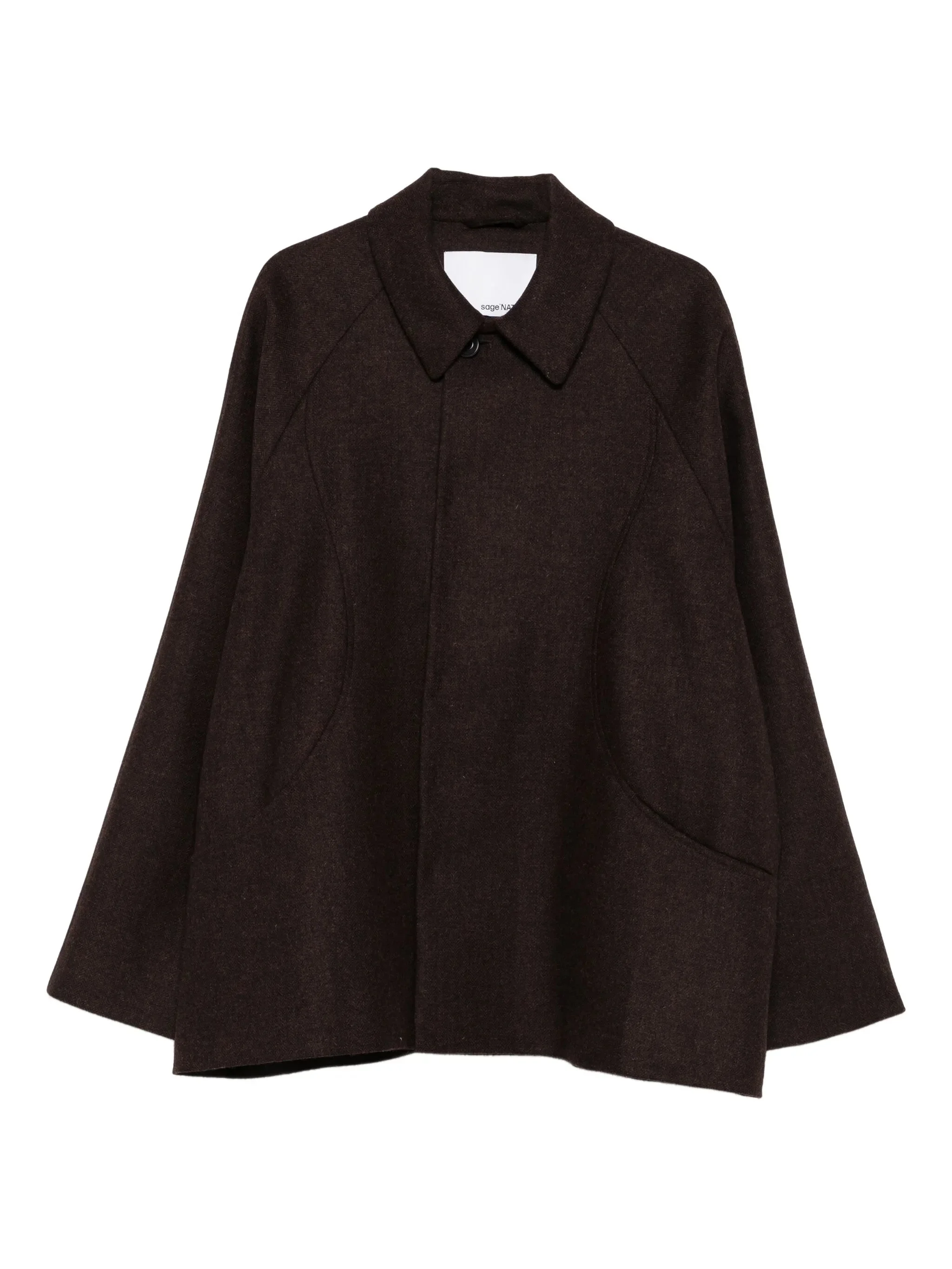 curved-pocket herringbone-pattern overcoat - 1