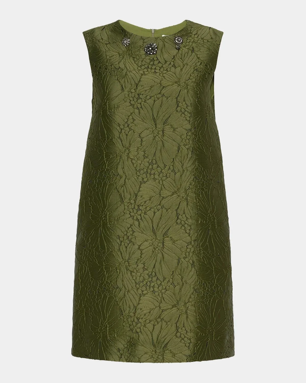 Embellished Floral Jacquard Sleeveless Mini Shift Dress - 1
