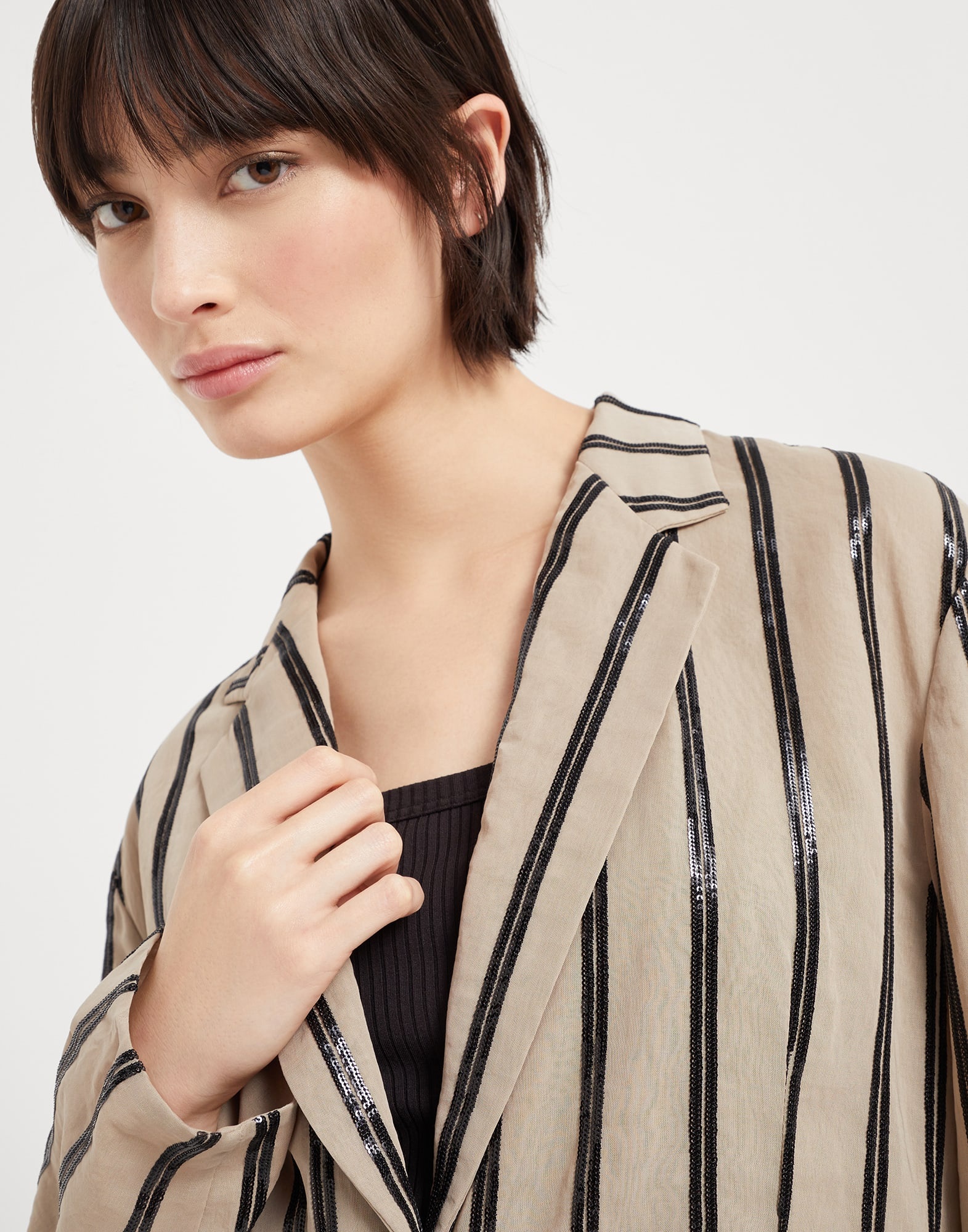 Cotton organza blazer with dazzling stripe embroidery - 3