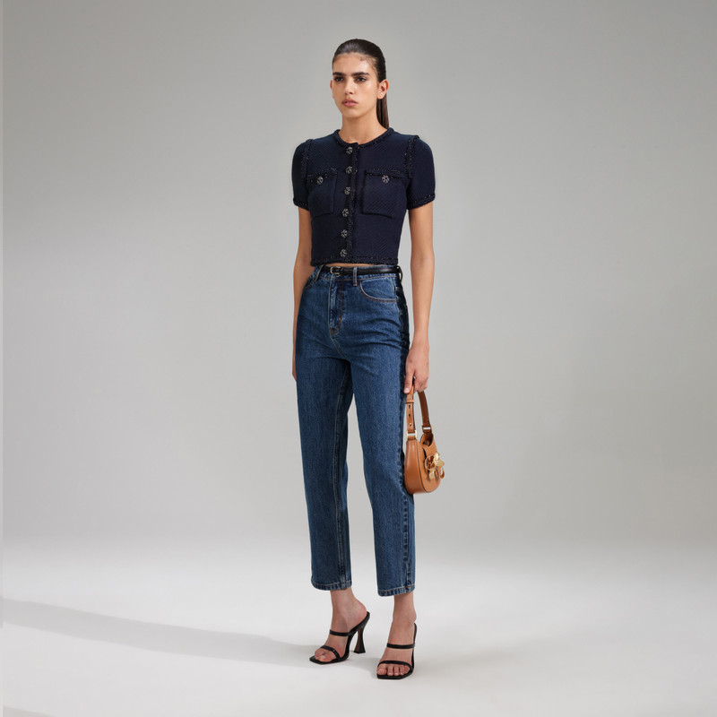 self-portrait Navy Knit Crop Cardigan outlook