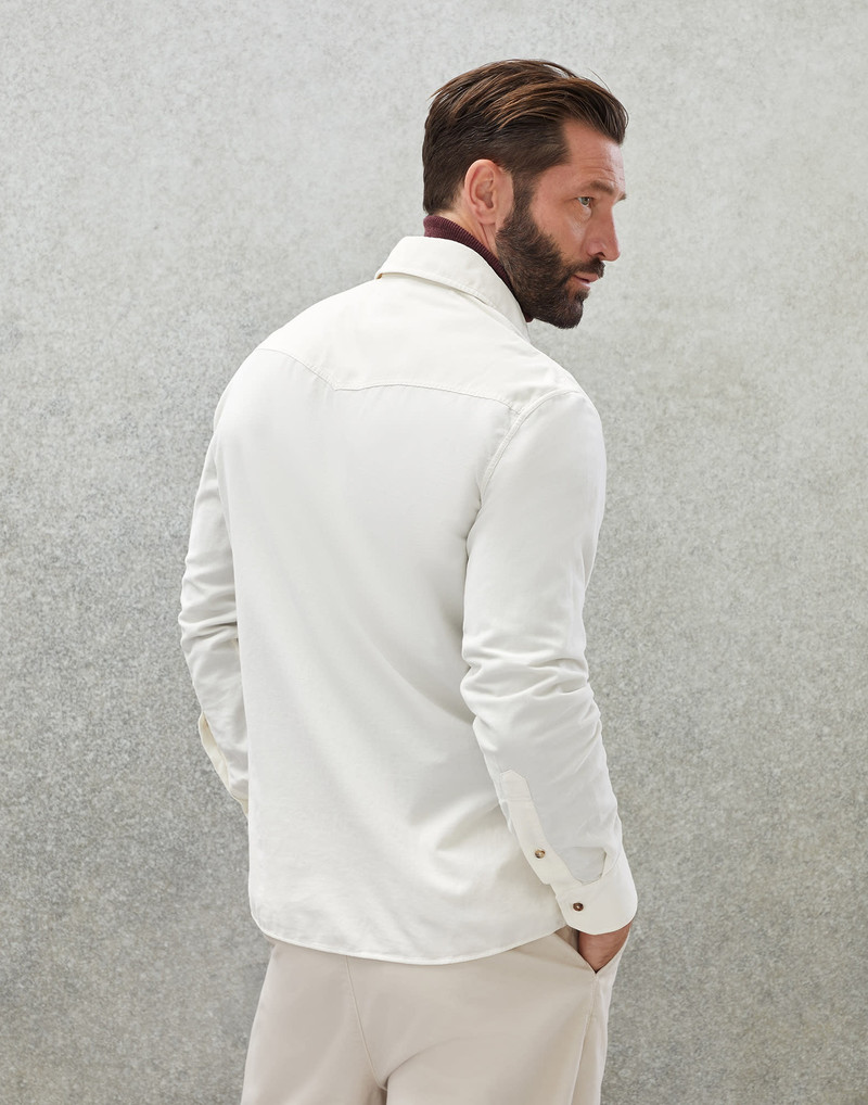 Brunello Cucinelli Garment-dyed easy fit western shirt in narrow wale corduroy outlook