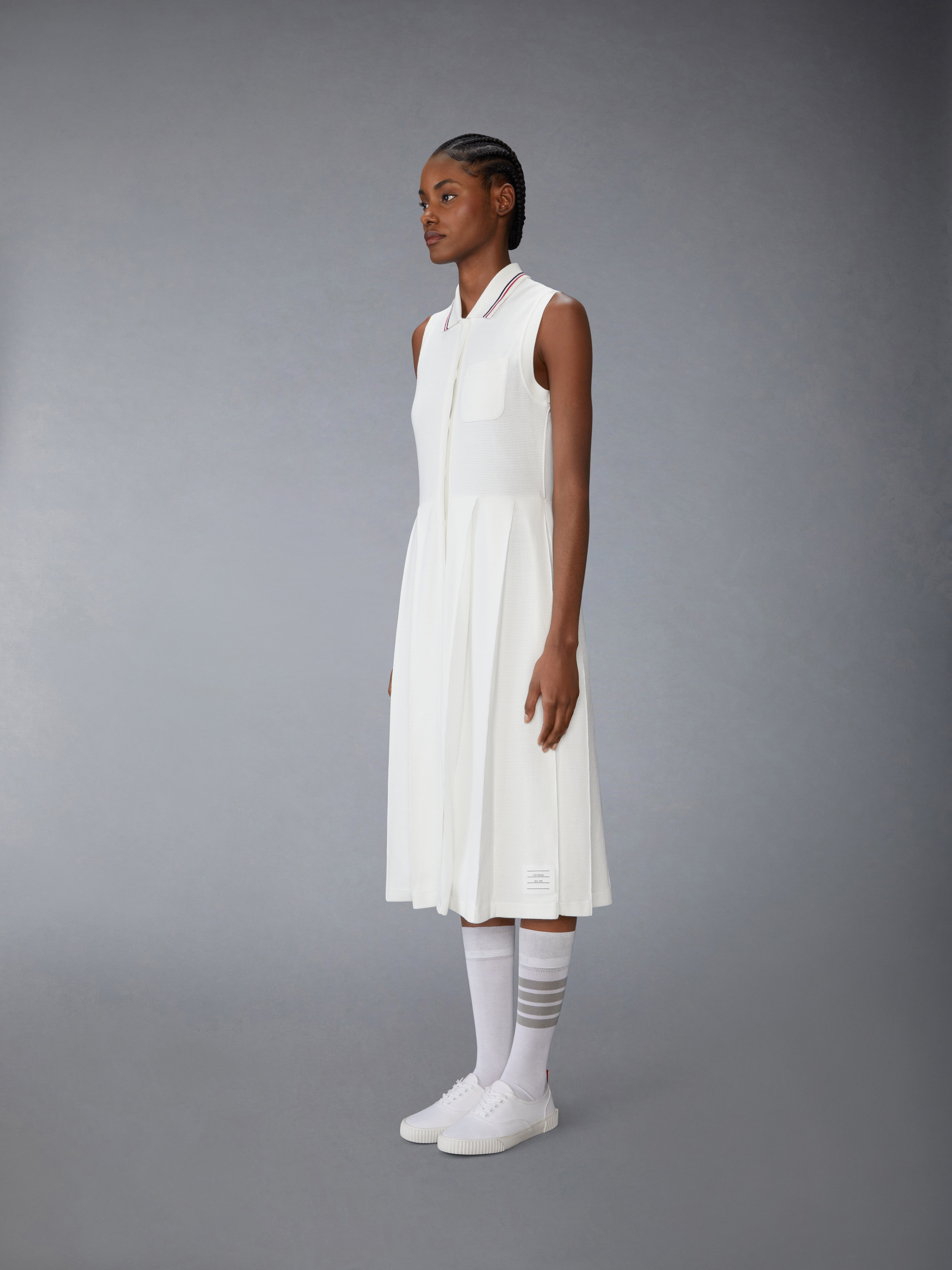 COTTON WAFFLE PLEATED POLO DRESS - 3