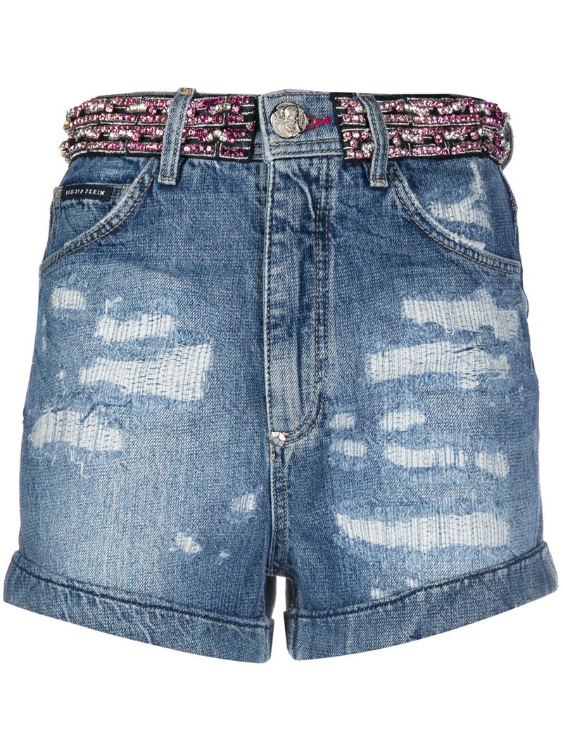 rhinestone-embellished denim shorts 1