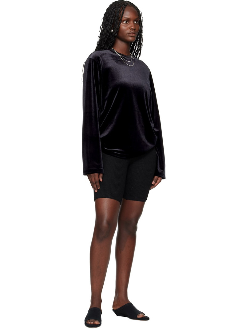 ESSENTIALS Black Holiday Velour Classic Long Sleeve T-shirt outlook