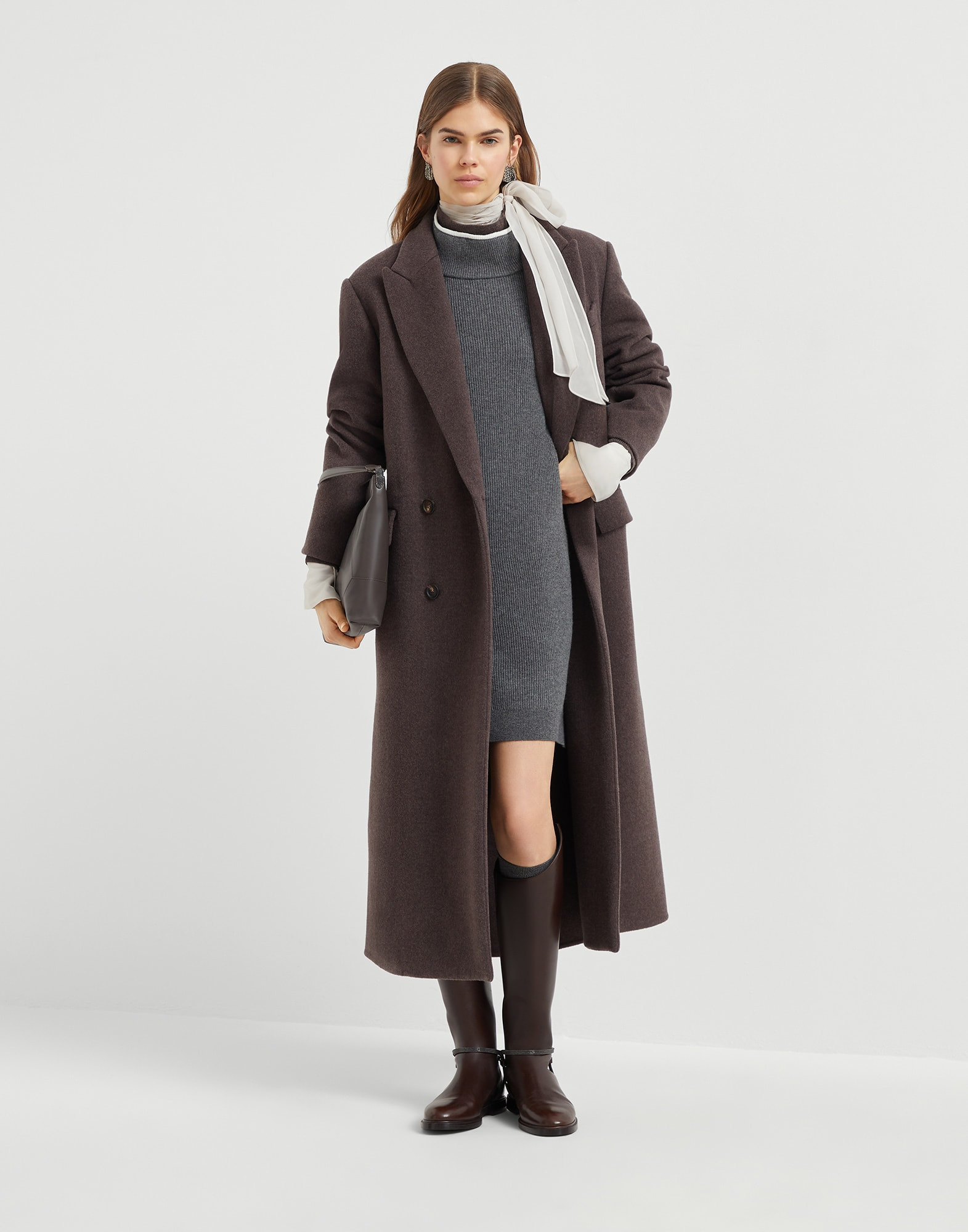 Virgin wool, cashmere and silk English rib dress with shiny contrast trims - 5