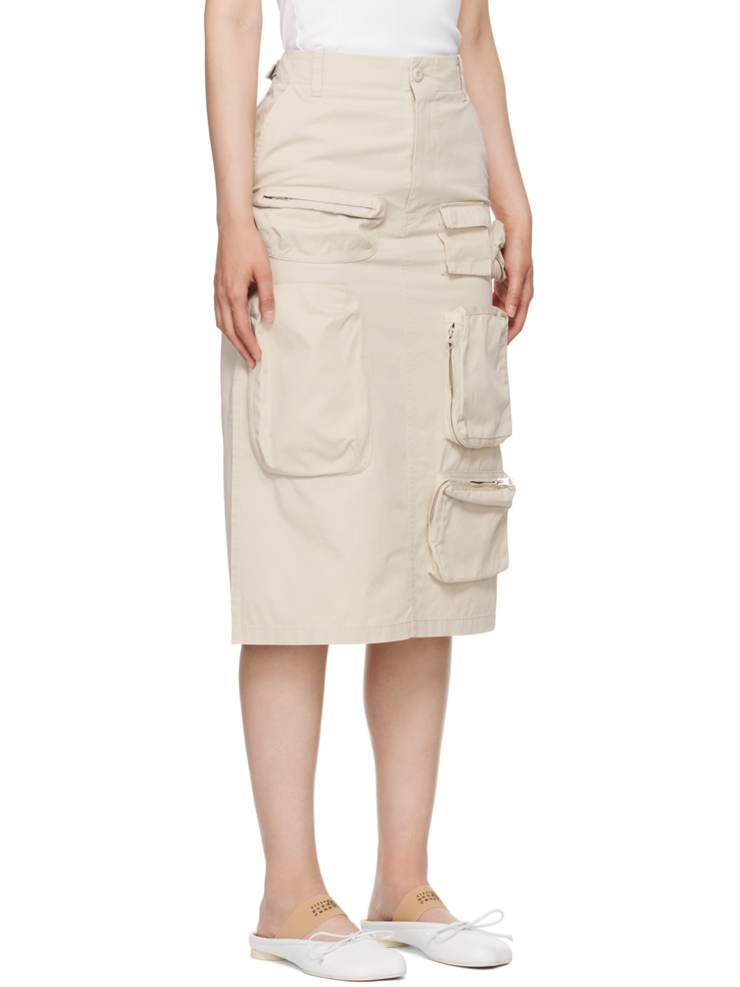 Beige Pocket Midi Skirt - 2