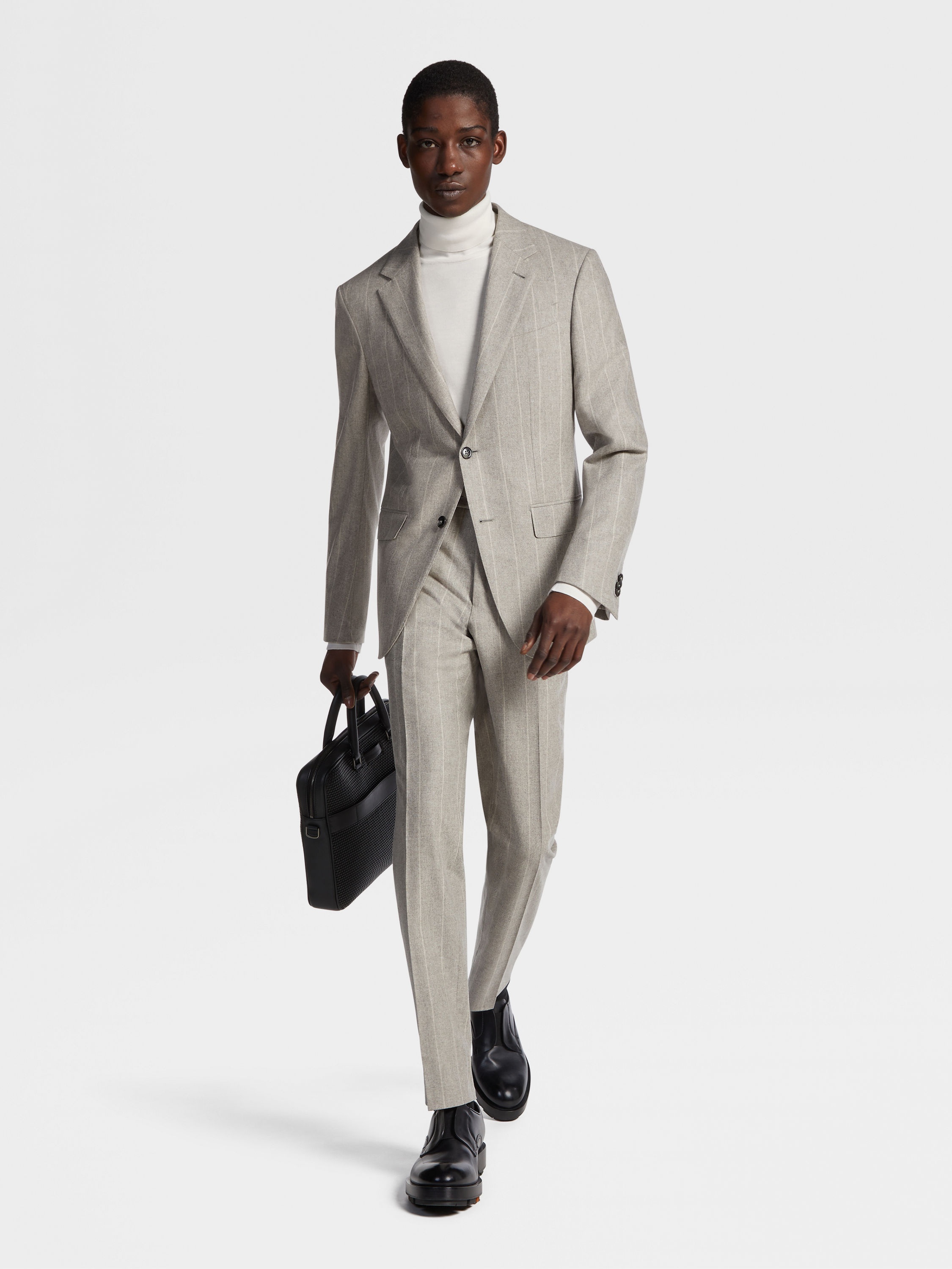 LIGHT TAUPE AND IVORY 14MILMIL14 WOOL BLEND SUIT - 2