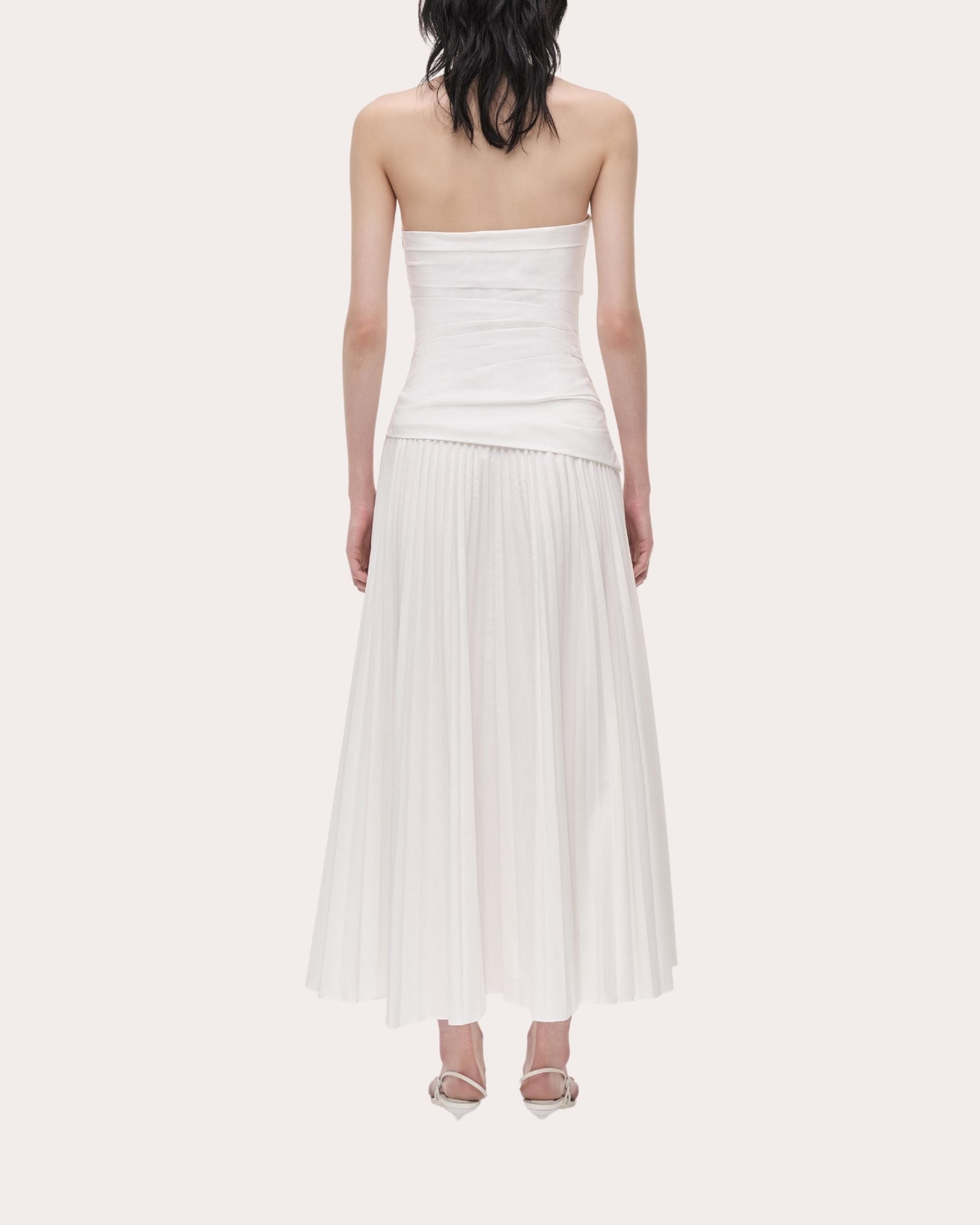 Arie Pleated Poplin Strapless Bustier Midi Dress - 2