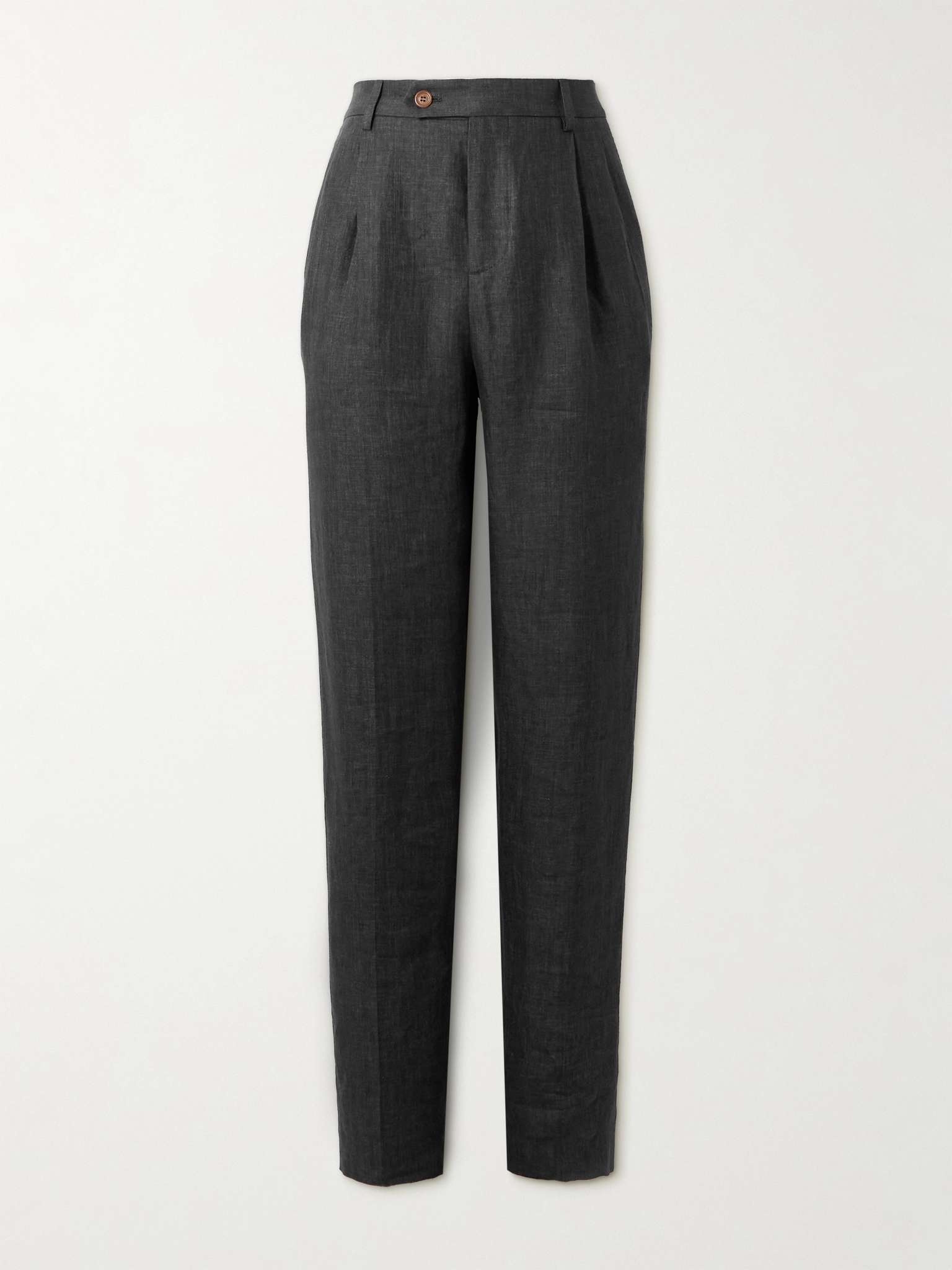 Straight-Leg Pleated Linen Suit Trousers - 1