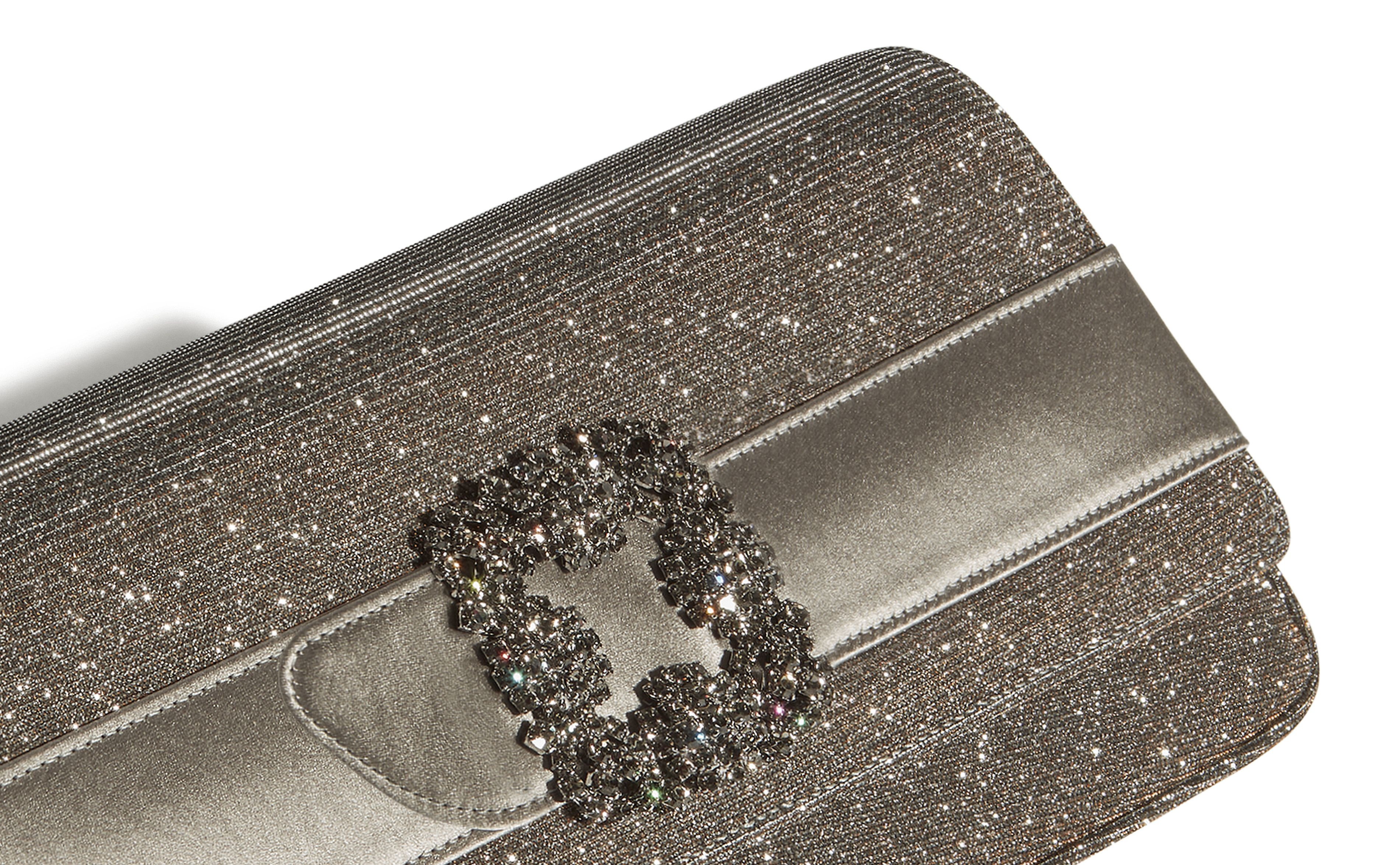 Gold Glitter Fabric Jewel Buckle Clutch - 4