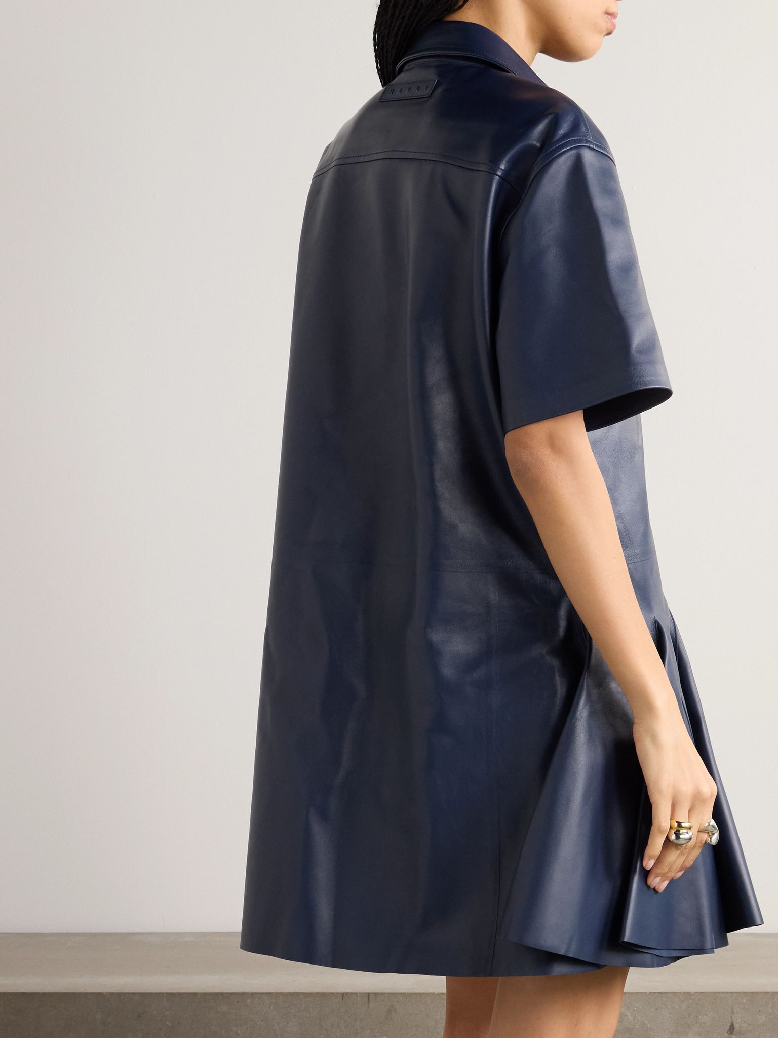 Pleated leather mini shirt dress Blue - 3