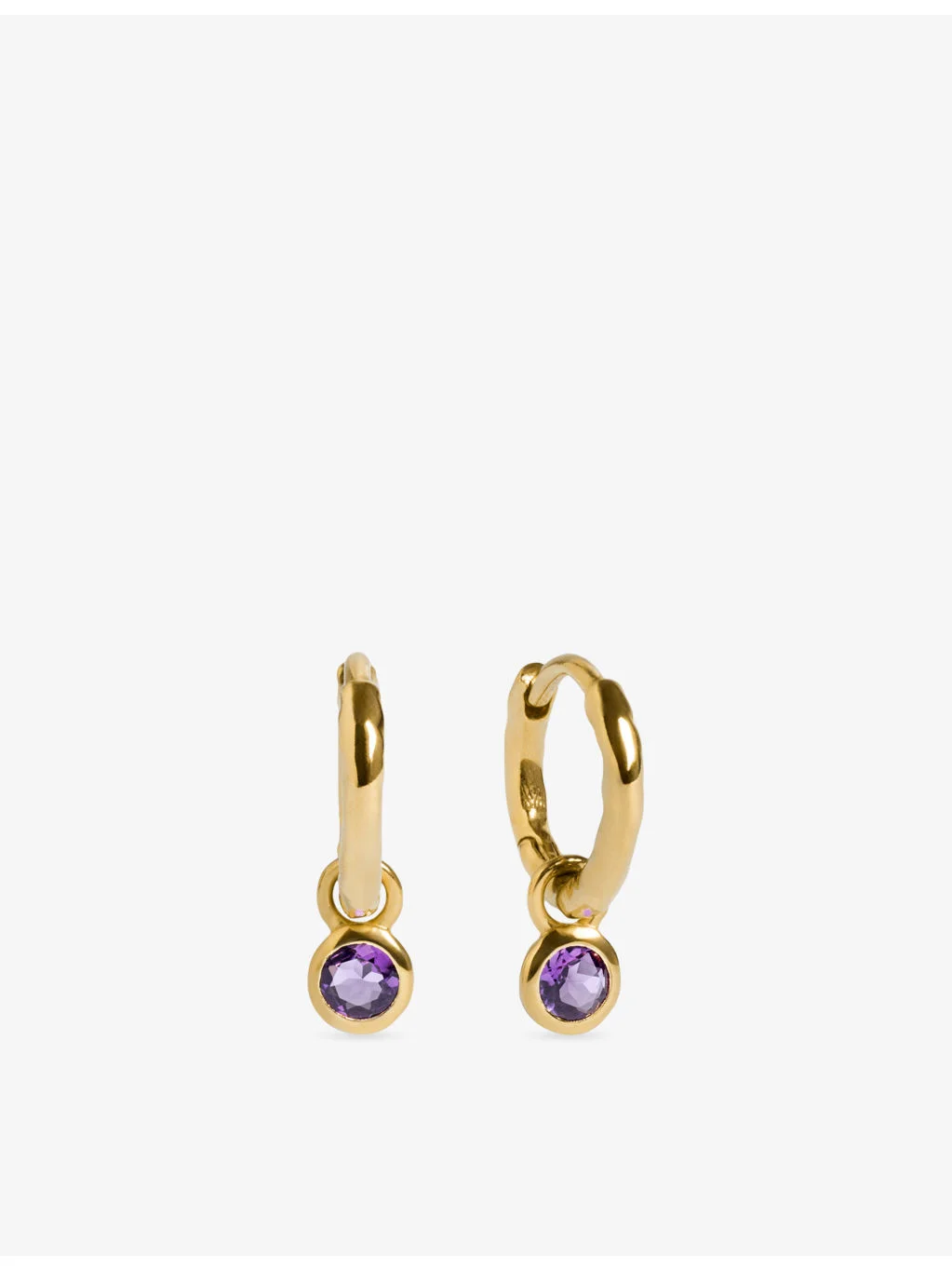 February Birthstone 18ct Yellow-Gold Vermeil and Amethyst Huggie Earrings - 1