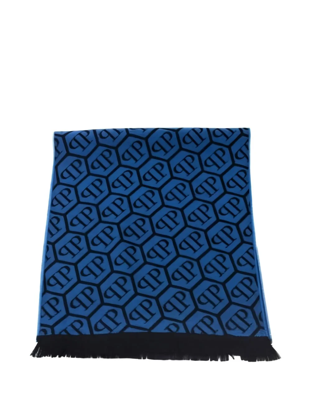 logo-monogram fringed scarf - 1