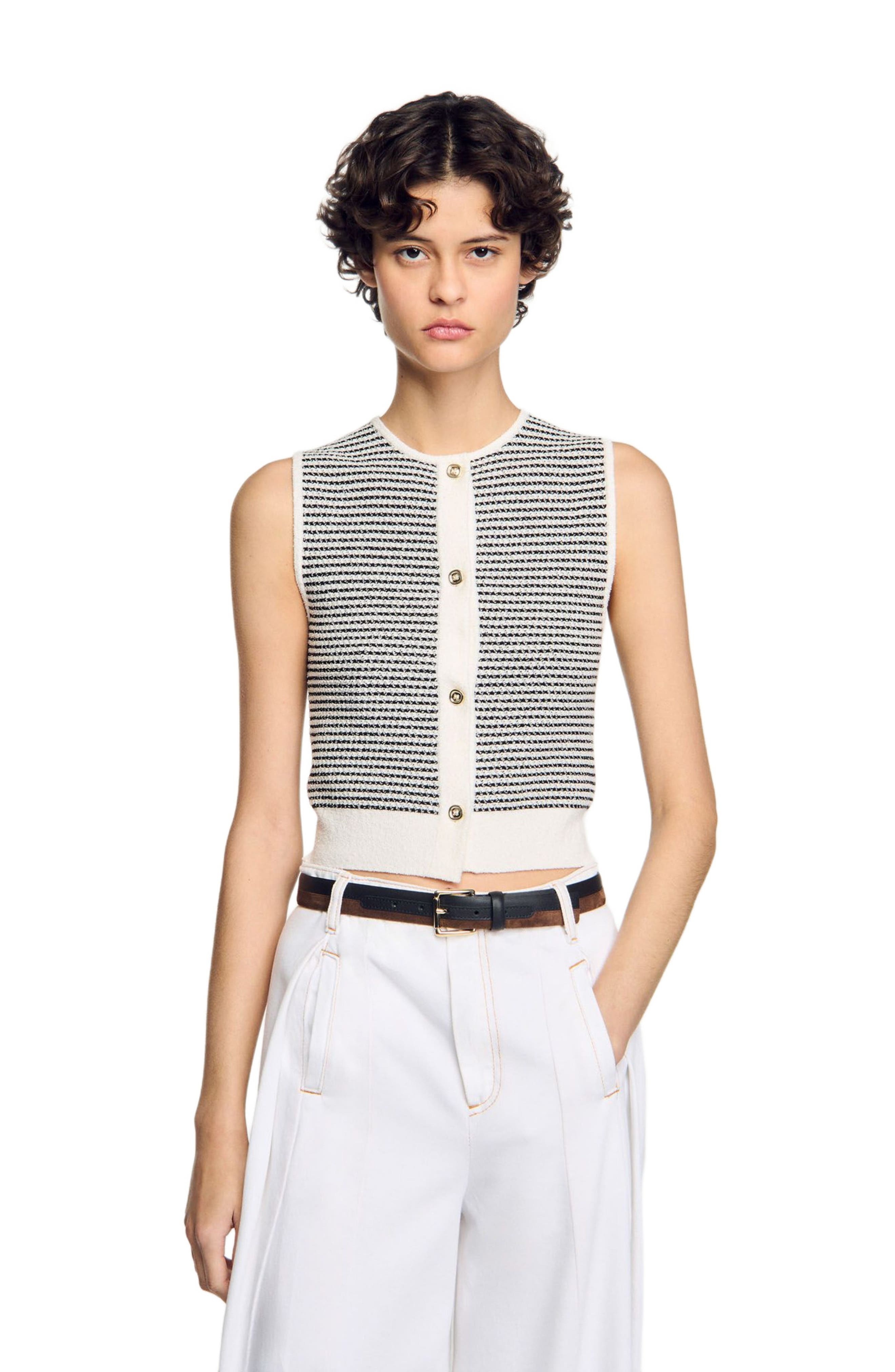 SANDRO Striped cardigan in Black /White at Nordstrom - 1
