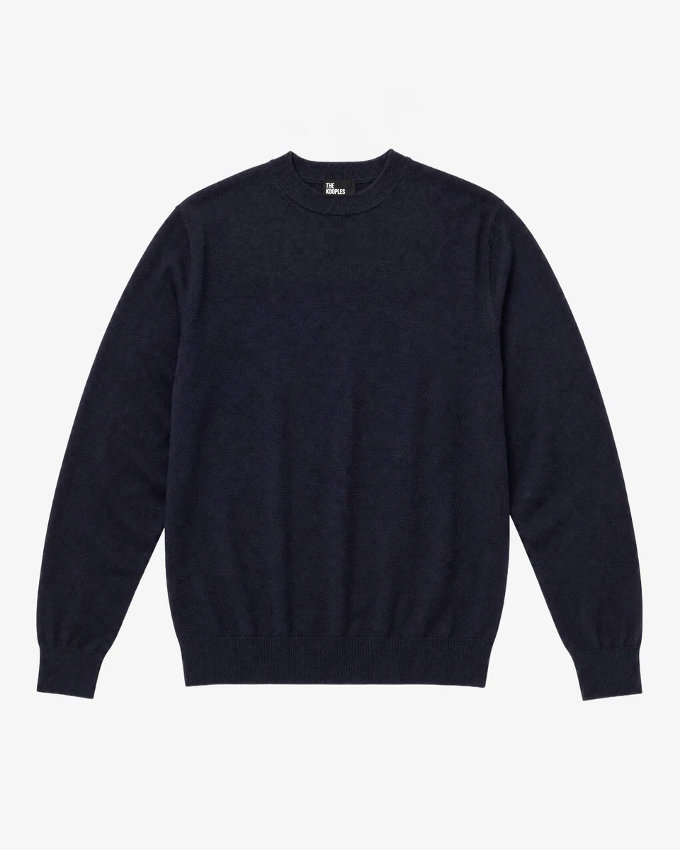 NAVY MERINO WOOL CREW-NECK SWEATER - 1