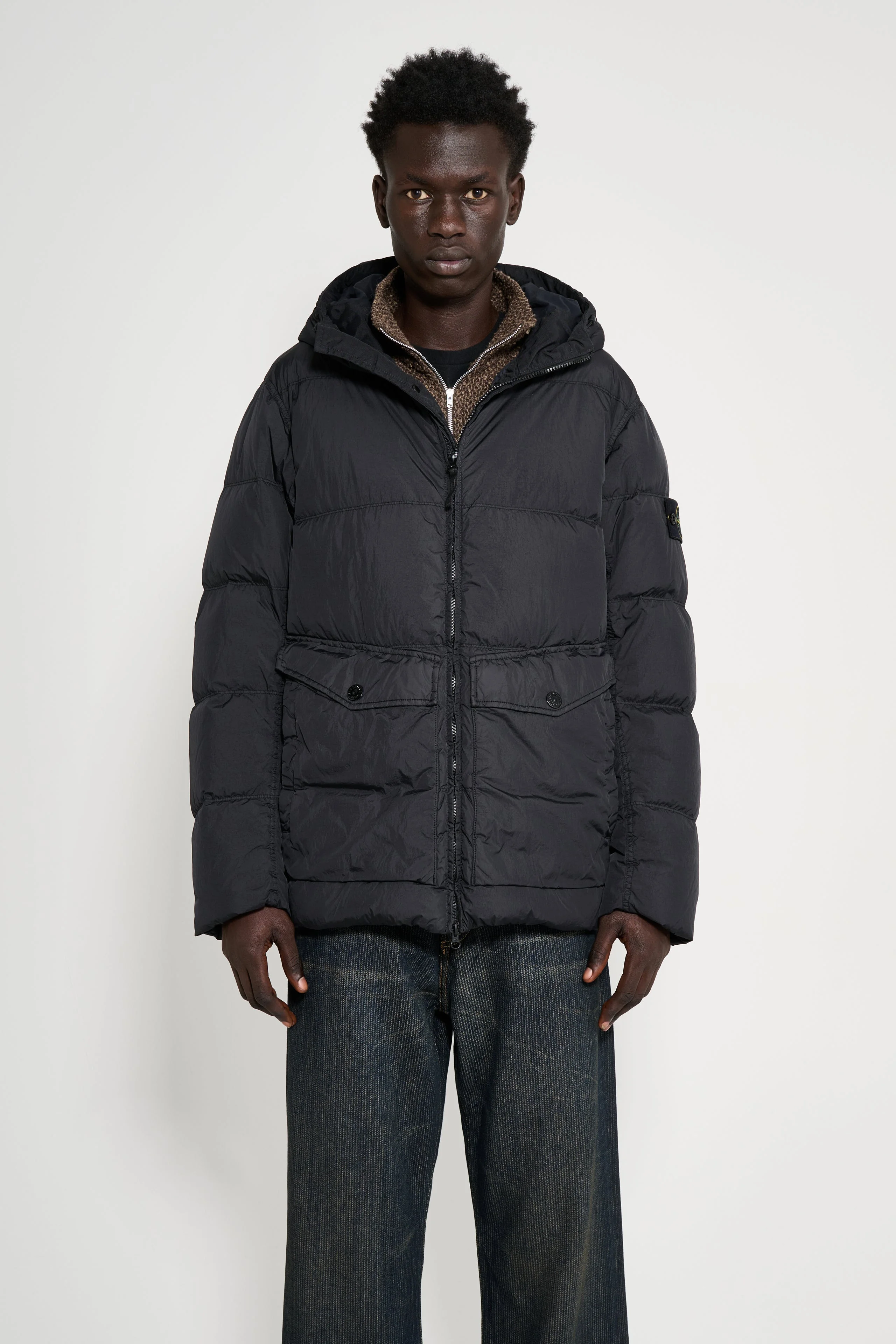 STONE ISLAND SHORT HOODED DOWN JACKET BLACK - 1