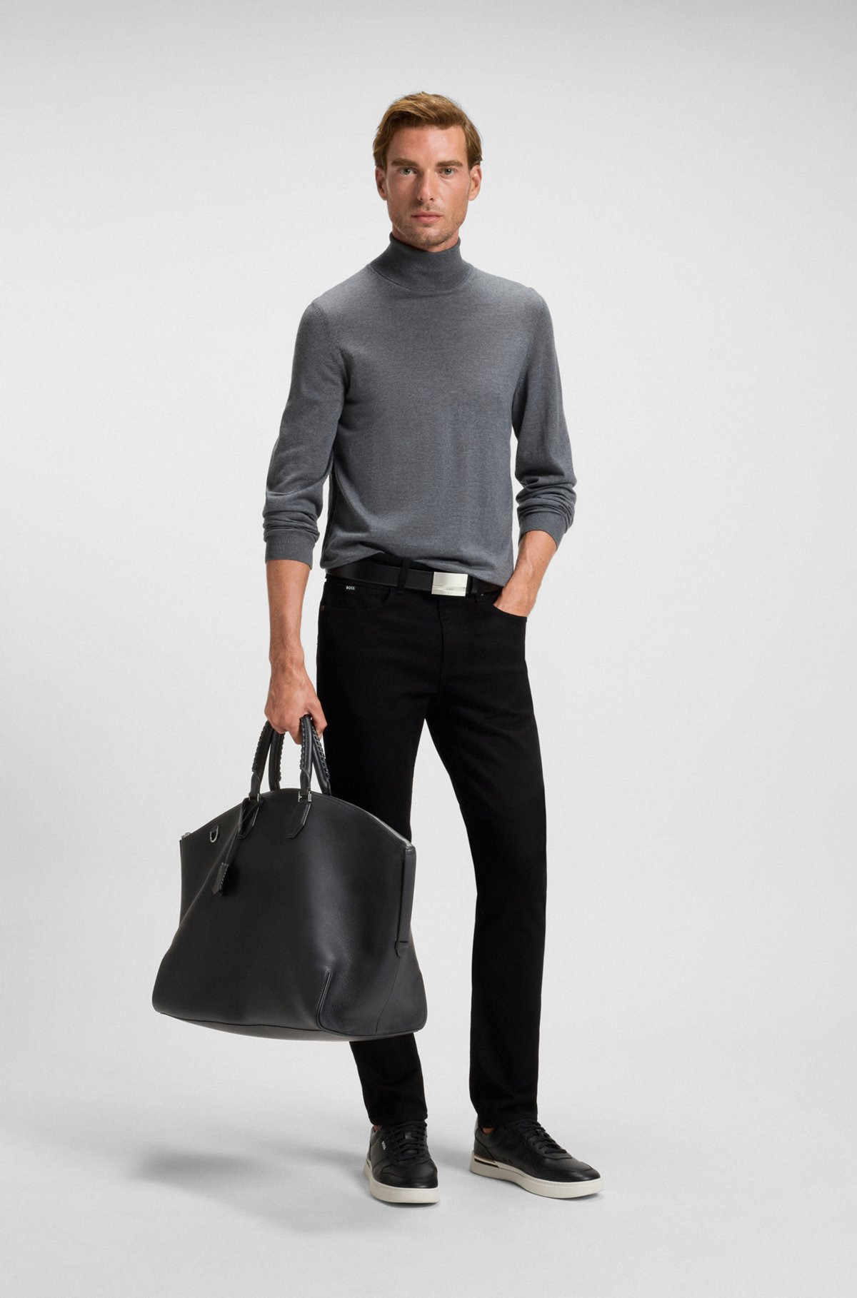 GRAINED-LEATHER HOLDALL WITH DETACHABLE METAL PADLOCK - 3