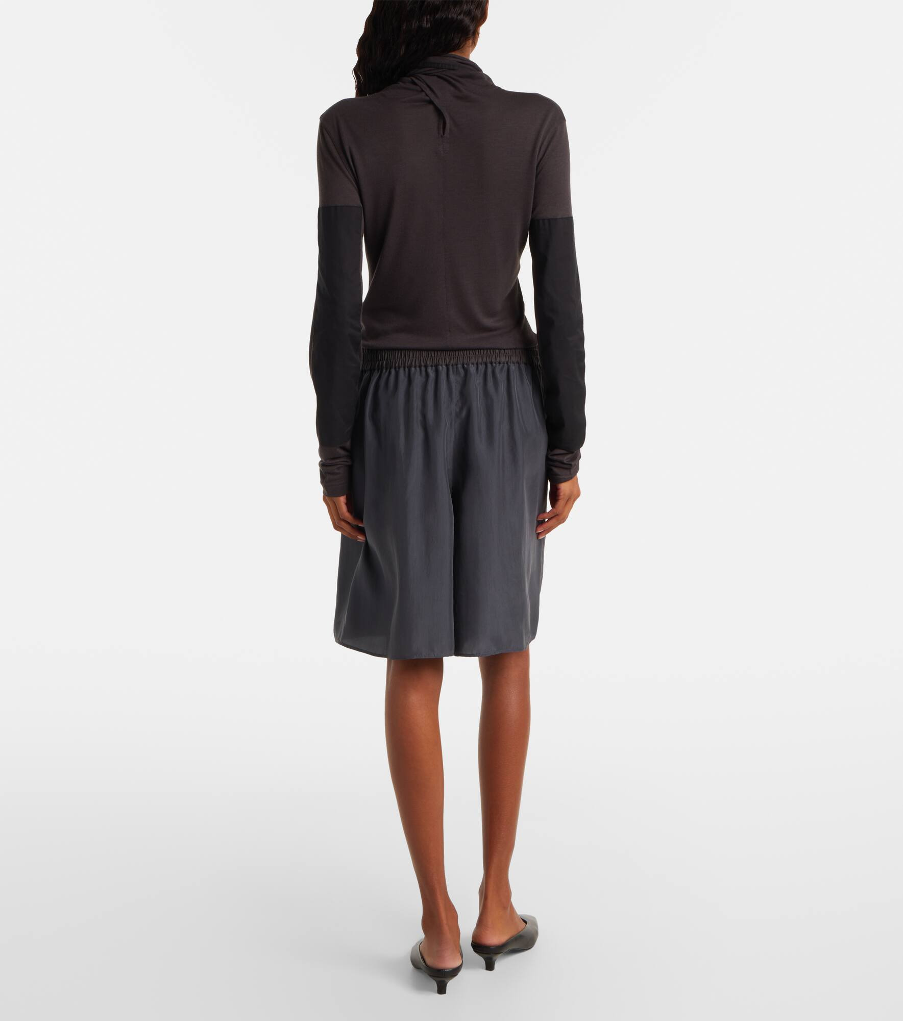 High-rise silk pongee Bermuda shorts - 3