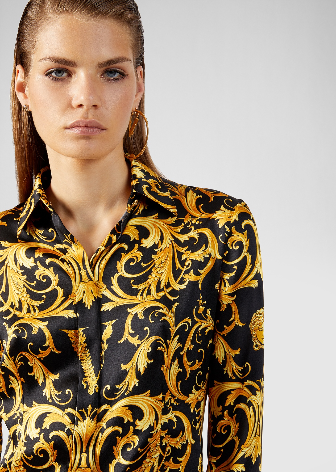 V Barocco Print Silk Shirt - 6